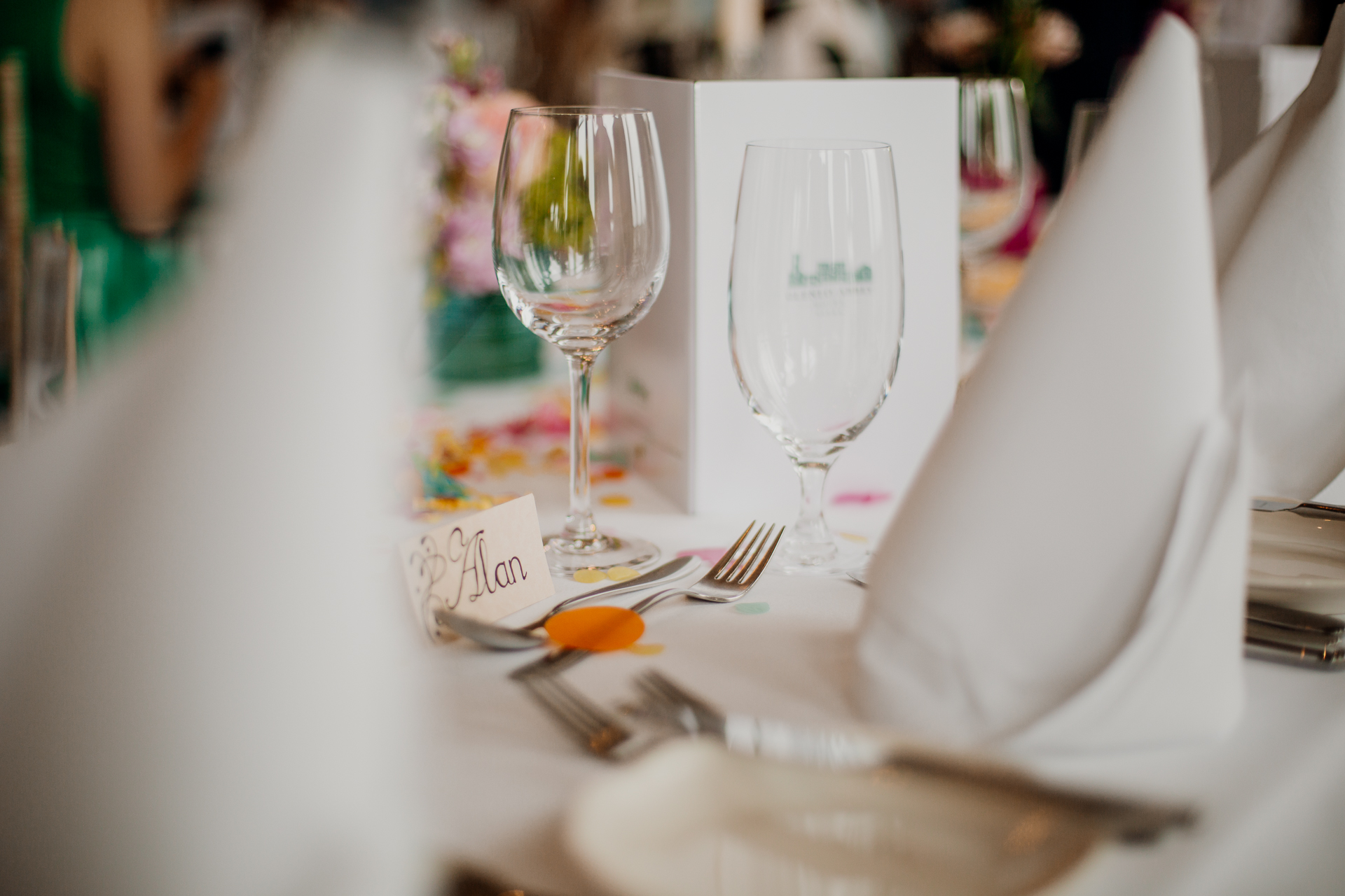 Bride and groom enjoying their wedding reception at Glenlo Abbey Hotel, surrounded by family and friends.