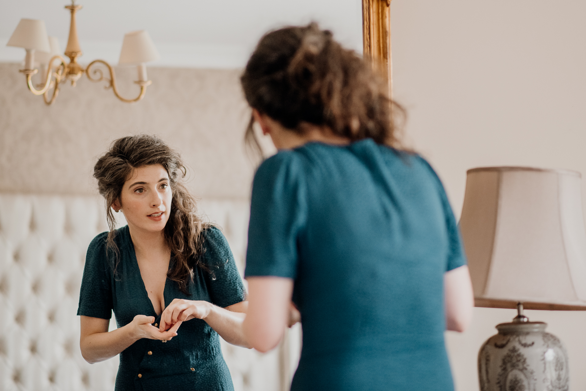 Bride and groom getting ready for their wedding at Glenlo Abbey Hotel in Galway, Ireland.