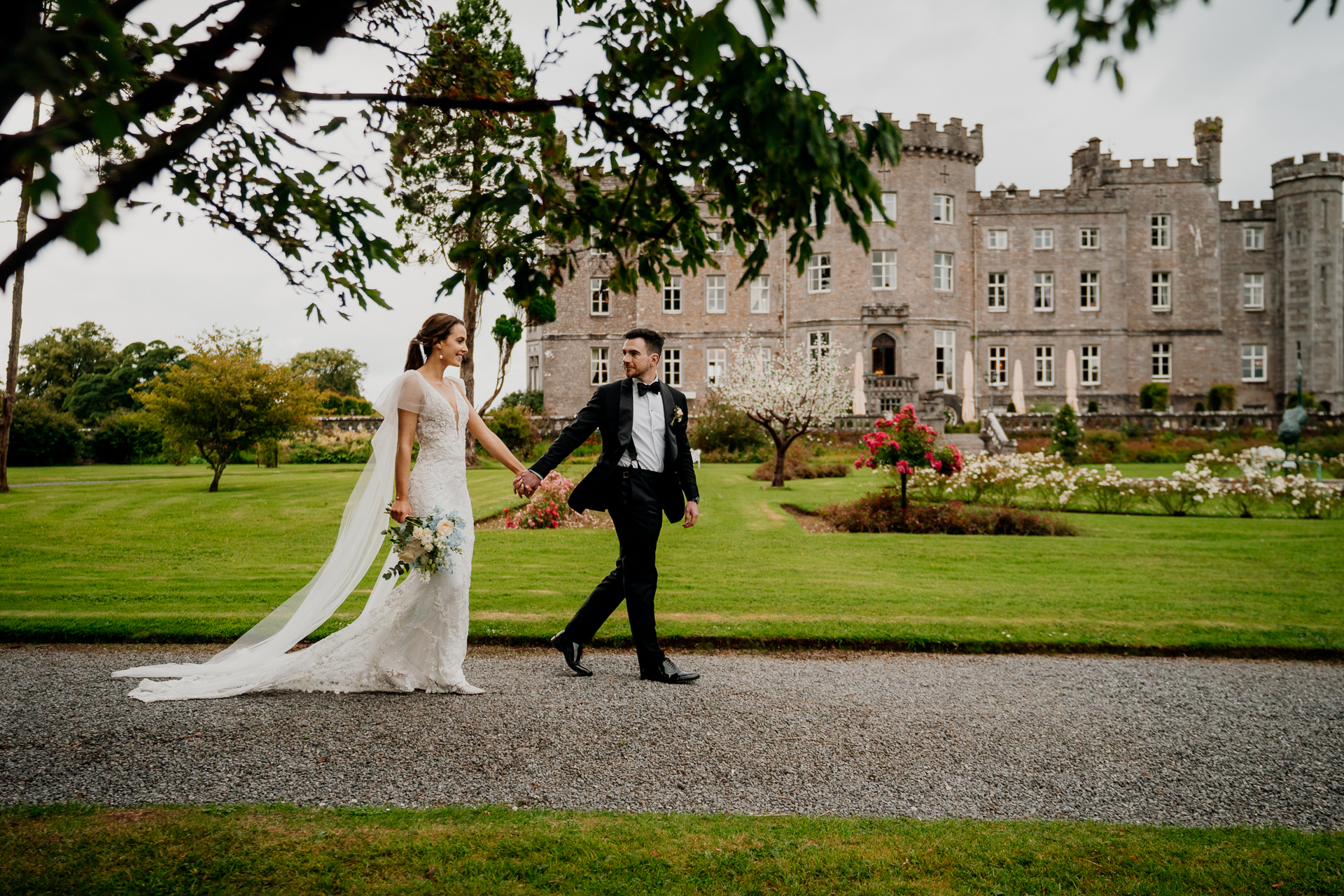 Markree Castle Wedding Bride Groom Holding Hands