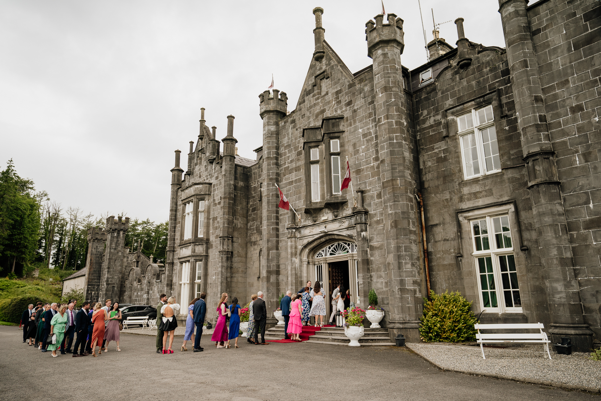 Guests arriving at the front entrance of Belleek Castle before the ceremony