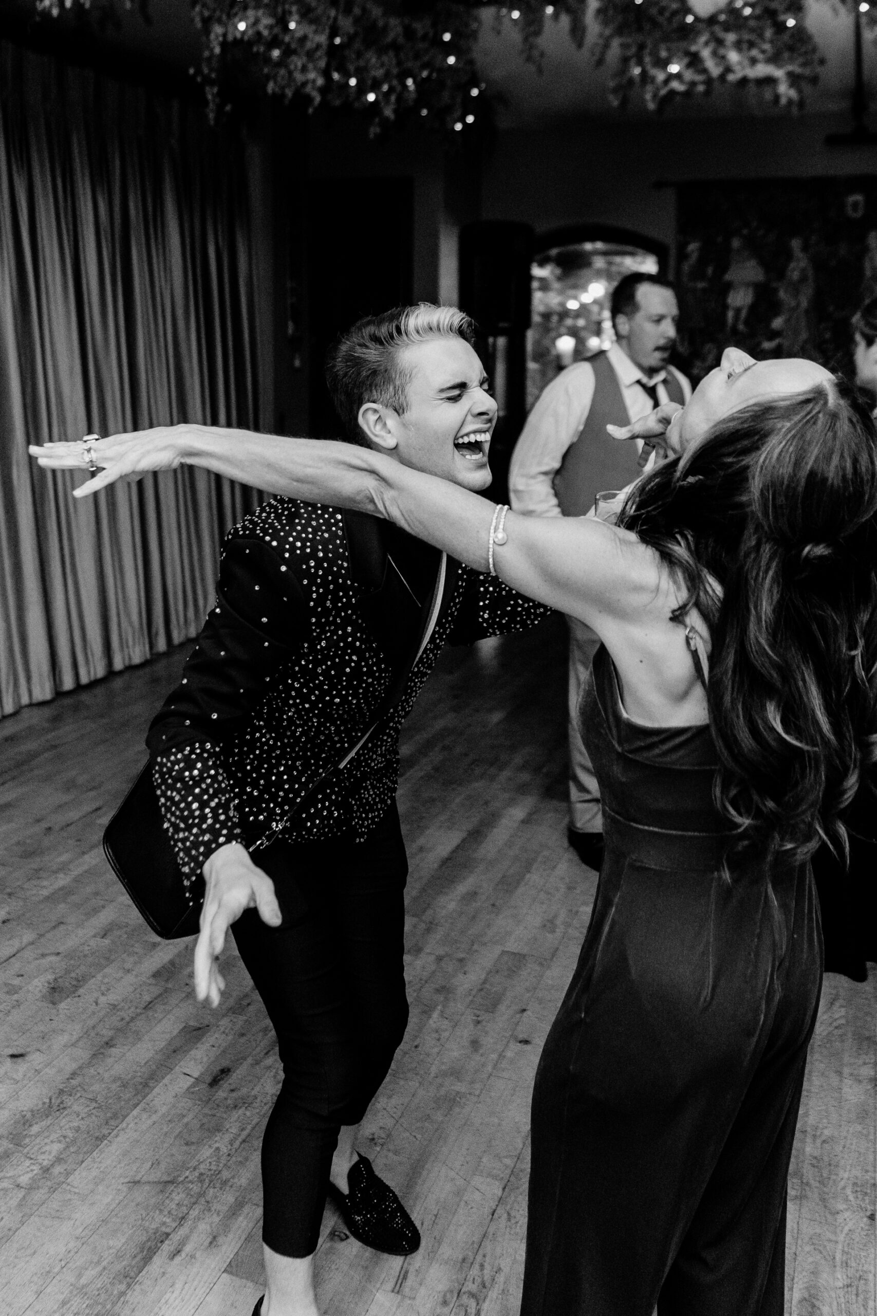 Dublin Wedding Photographer capturing wild dancefloor energy during evening reception at Barberstown Castle