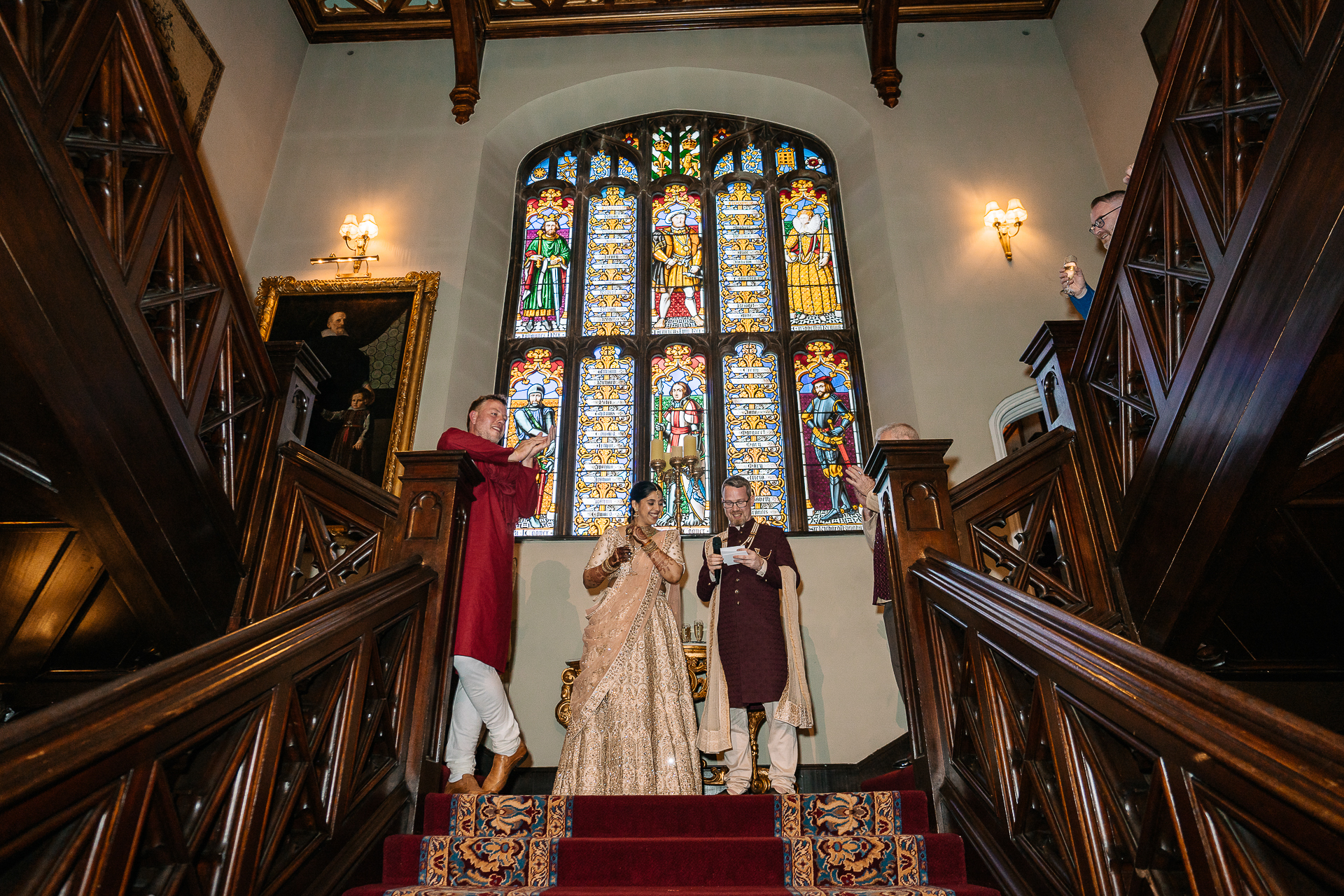 Indian wedding couple descending the staircase at Markree Castle before the ceremony