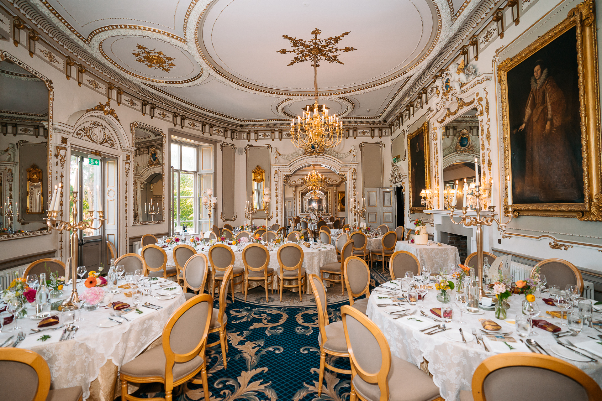 Indian wedding reception decor in the ornate dining room of Markree Castle