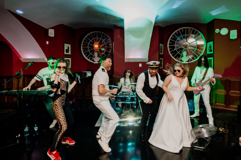 Bride dancing at wedding reception with live band at Markree Castle Ireland