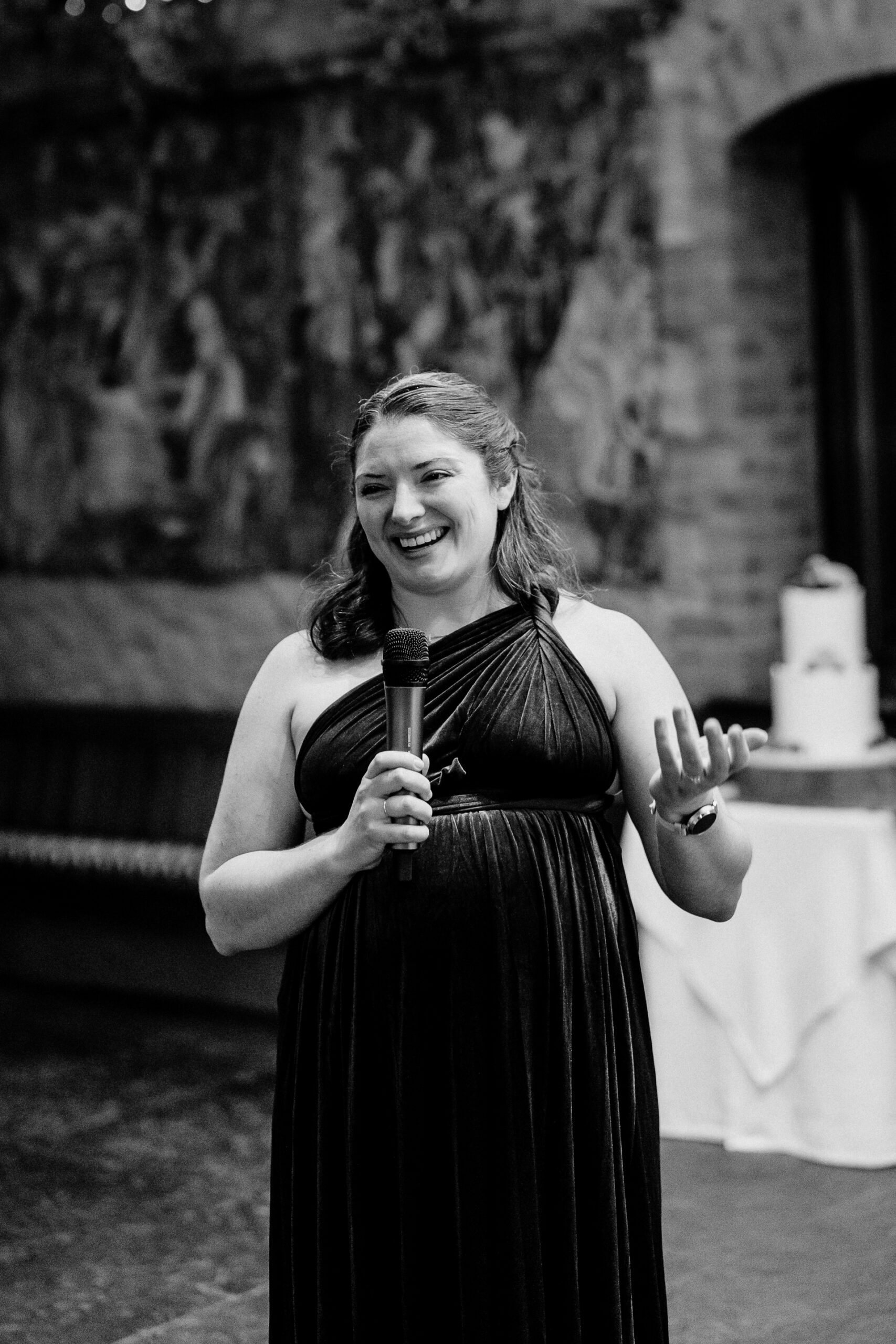 Bridesmaid giving an emotional wedding speech during the reception at Barberstown Castle.