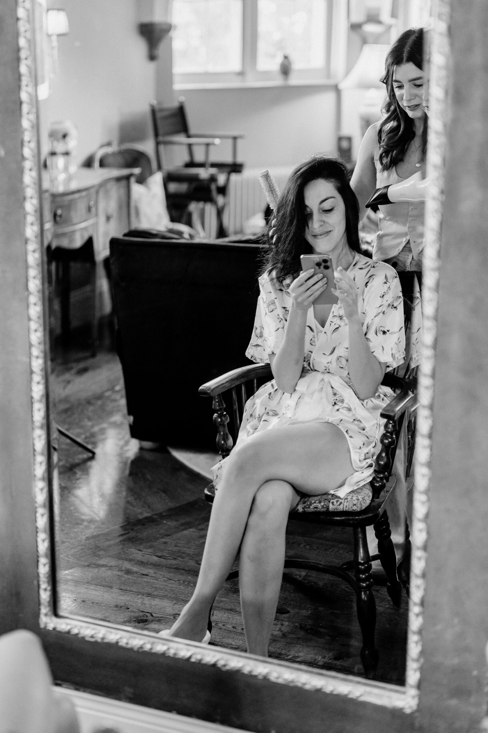 Bride getting ready in the light-filled bridal suite at Markree Castle