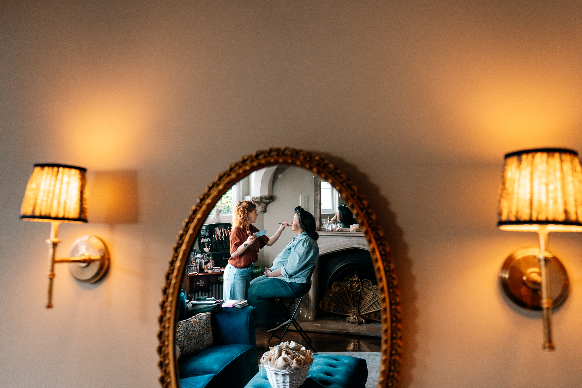 Bride getting ready in the light-filled bridal suite at Markree Castle