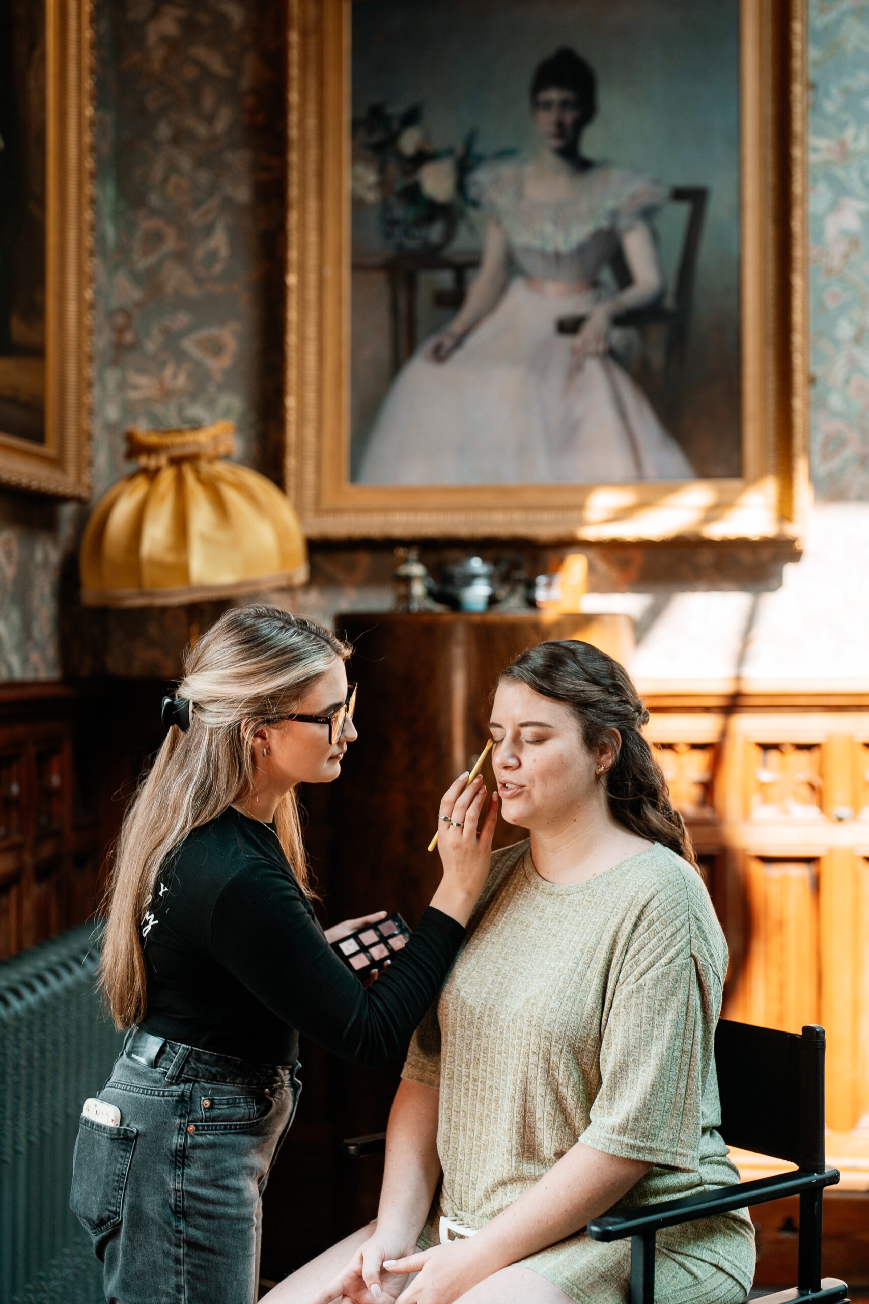 Bride getting ready in the light-filled bridal suite at Markree Castle