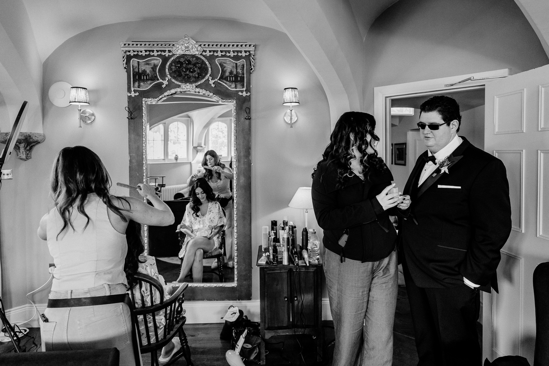Bride getting ready in the light-filled bridal suite at Markree Castle
