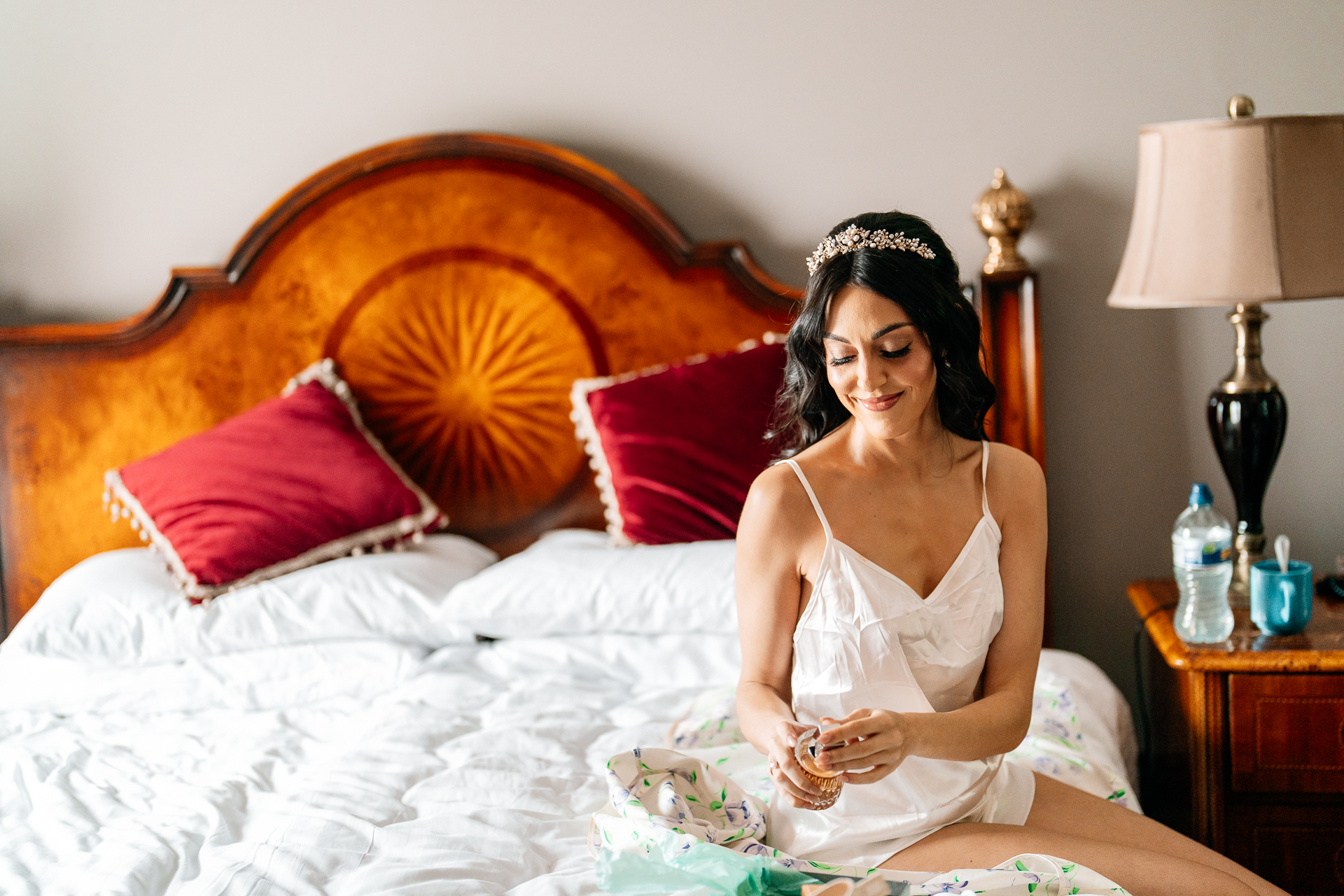 Bride getting ready in the light-filled bridal suite at Markree Castle