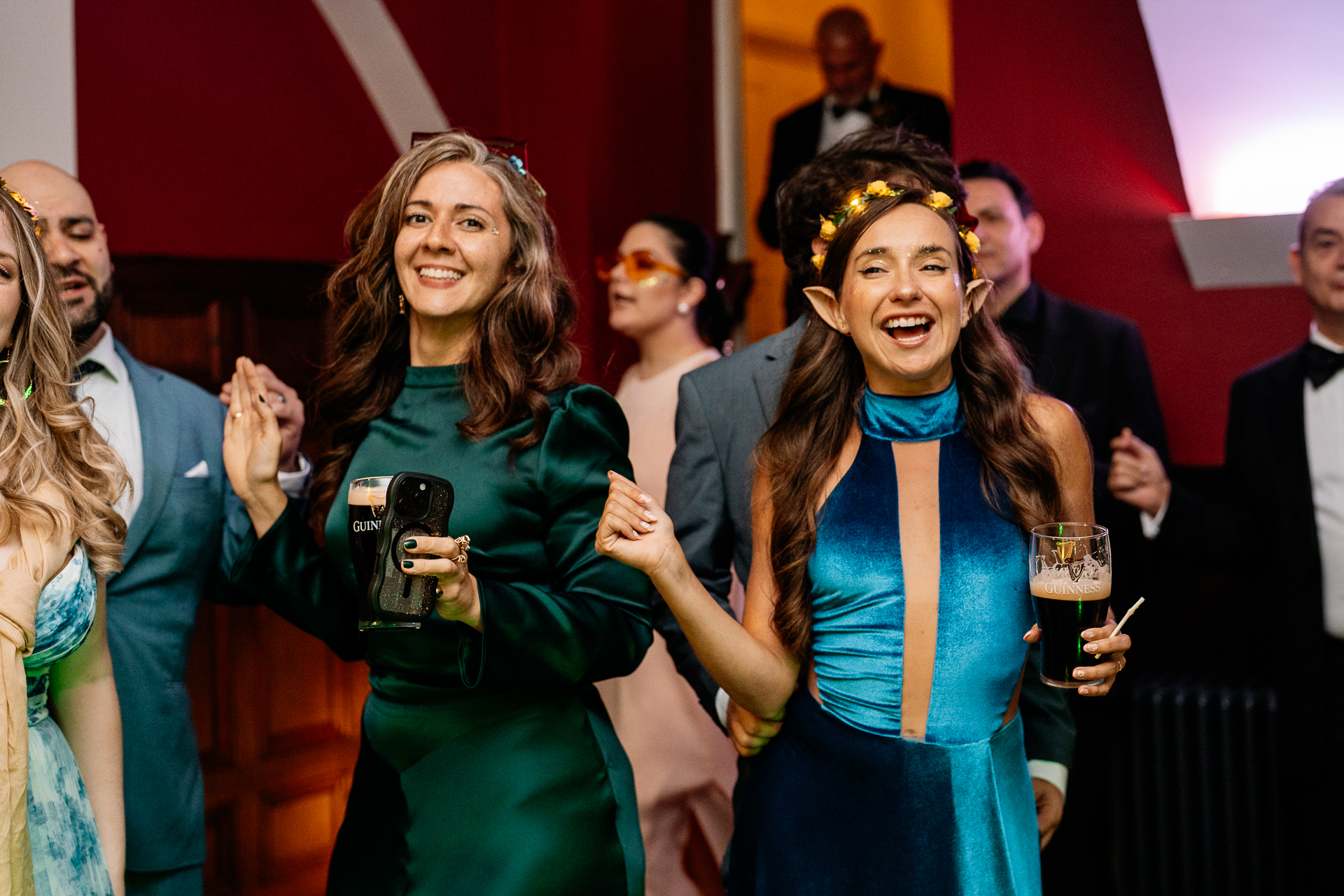 Wedding guests dancing on the indoor dance floor at Markree Castle during the evening reception