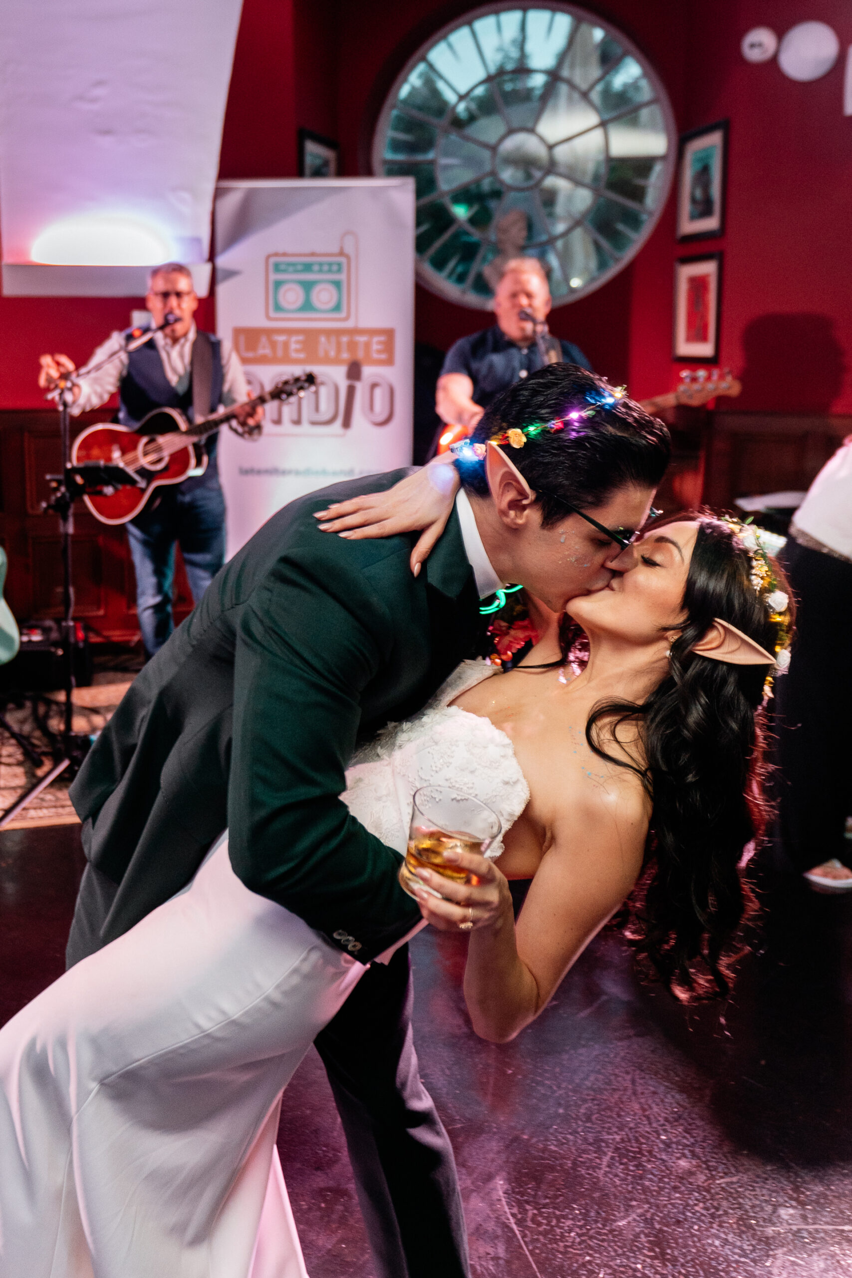 Bride and groom dancing together on the dance floor of Markree Castle’s Entertainment Suite during the evening reception
