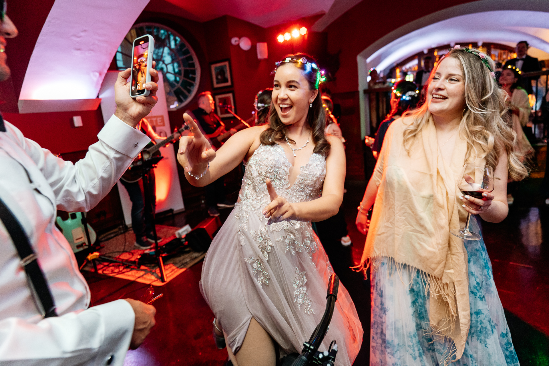 Wedding guests dancing on the indoor dance floor at Markree Castle during the evening reception