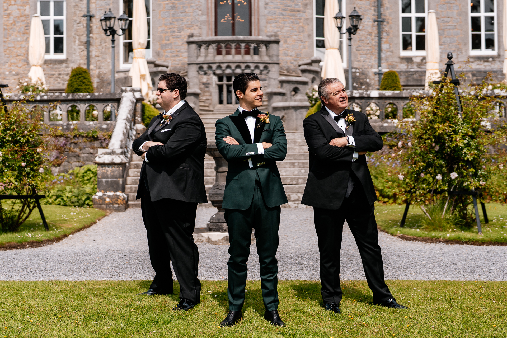 Groom getting ready in the Butler’s Room at Markree Castle before the wedding ceremony