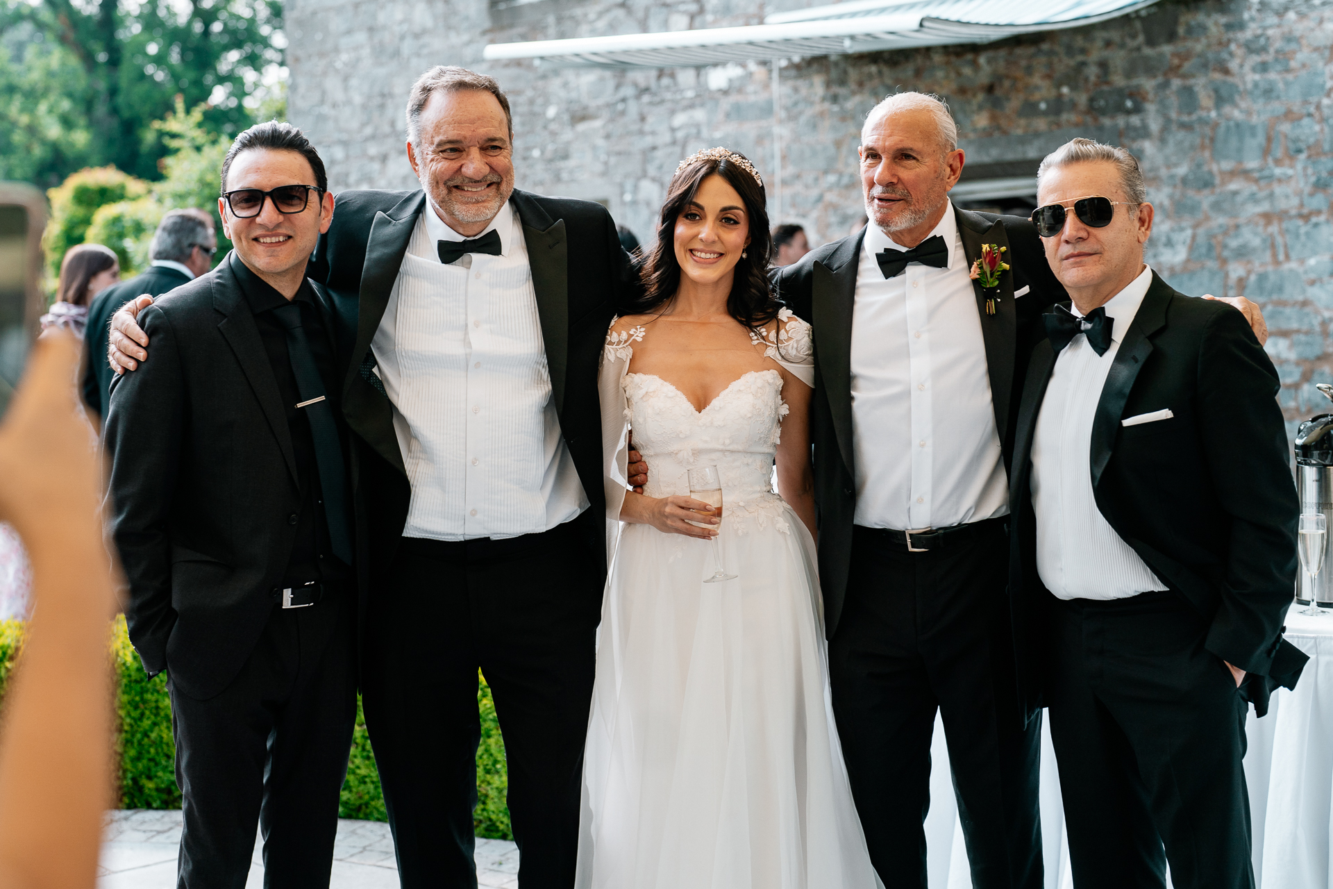 Guests enjoying an outdoor wedding reception on the garden terrace at Markree Castle
