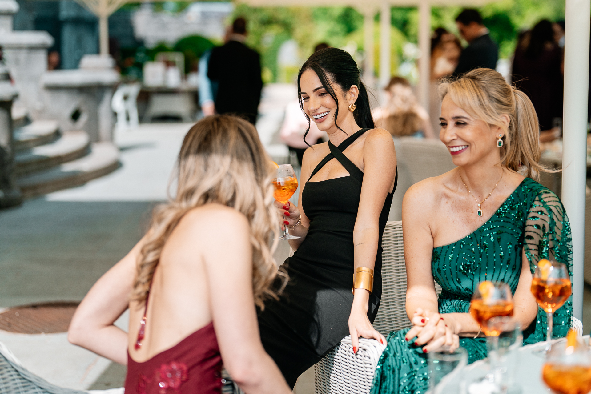 Guests enjoying an outdoor wedding reception on the garden terrace at Markree Castle