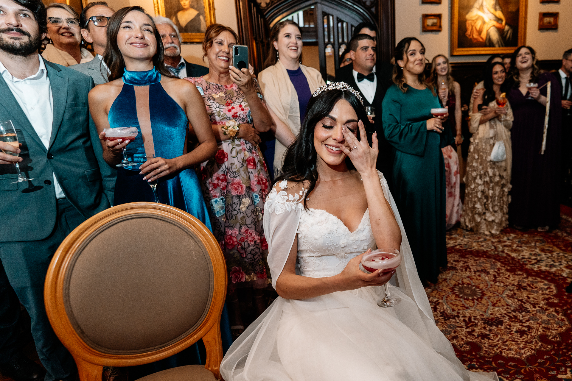 Wedding speeches being delivered on the grand staircase at Markree Castle
