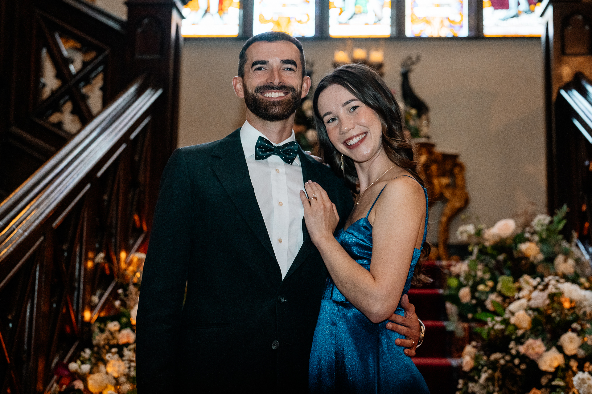 Wedding speeches being delivered on the grand staircase at Markree Castle