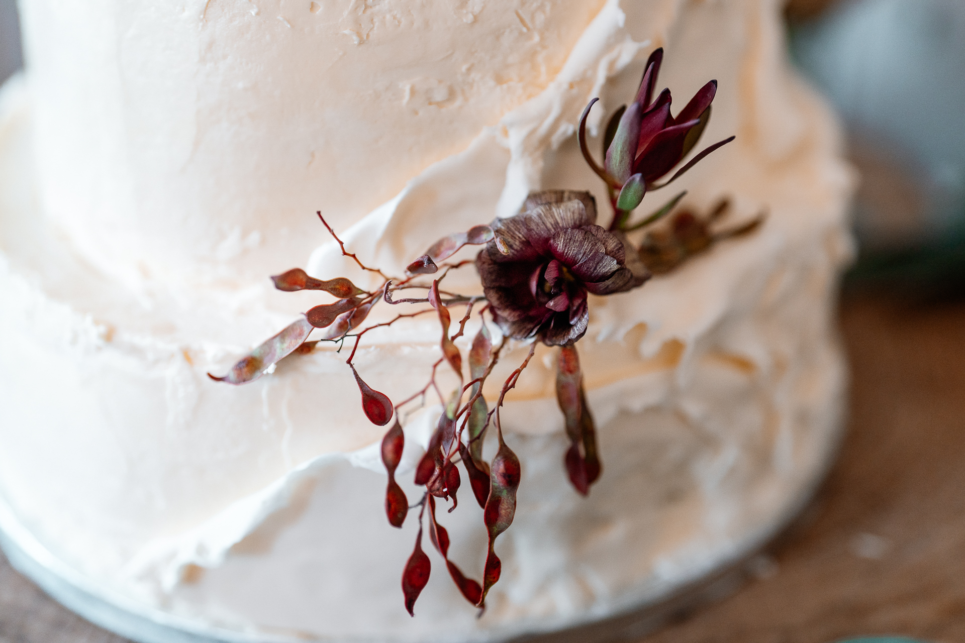 Three-tier wedding cake on display at Markree Castle reception