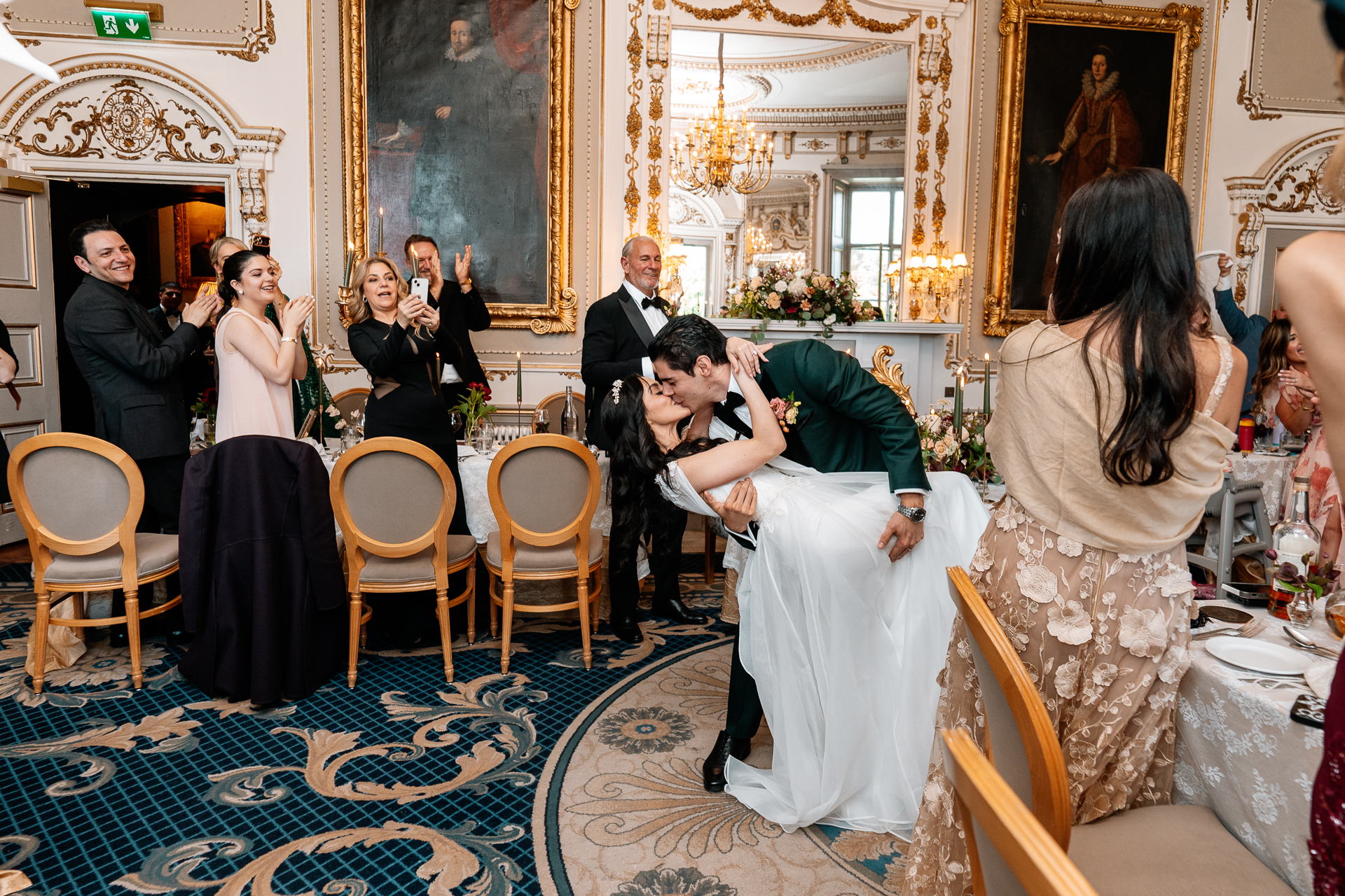 Bride entering the dining room at Markree Castle for the wedding reception