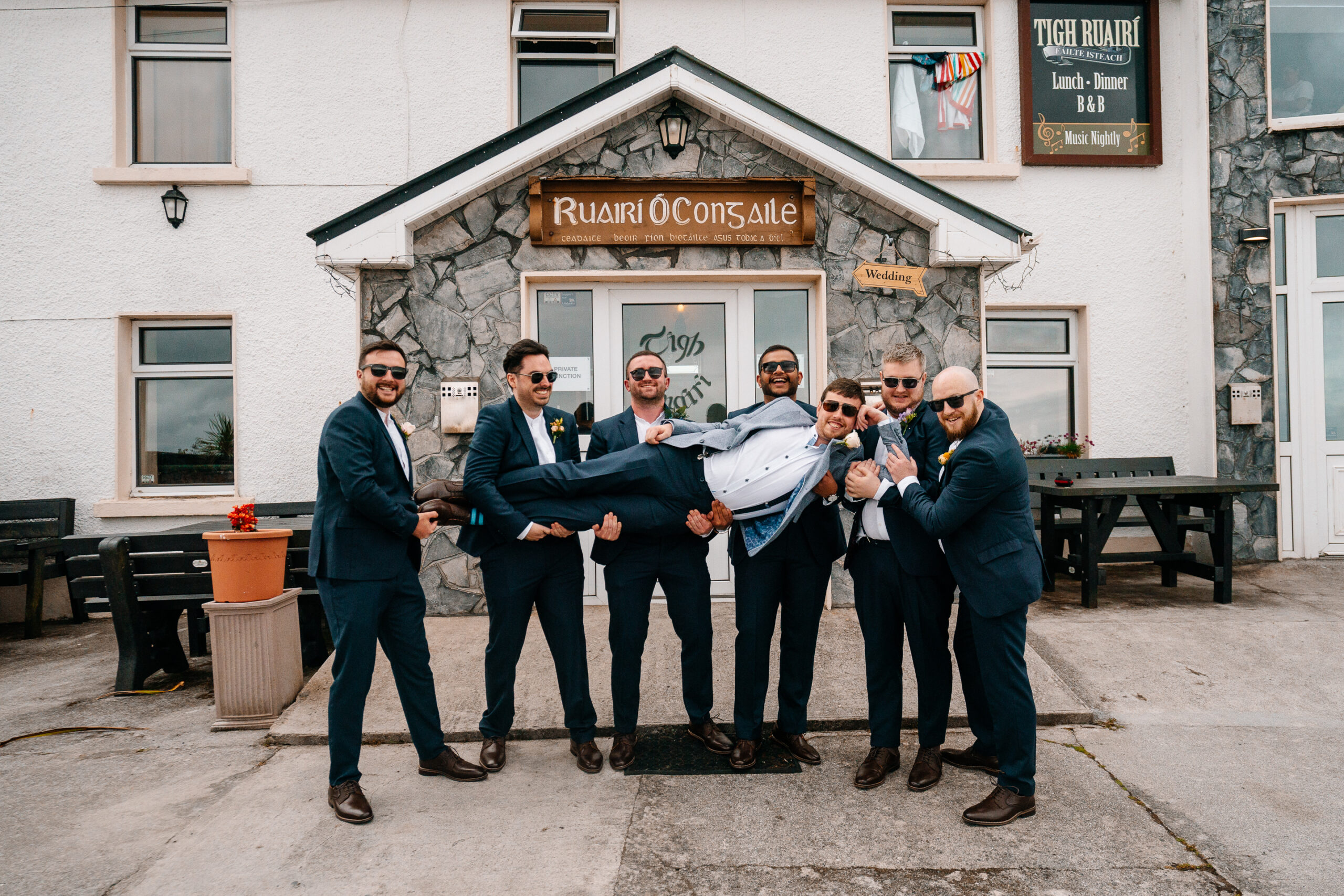 Groom and groomsmen getting ready at Tigh Ruairí, Inisheer – Aran Islands wedding morning