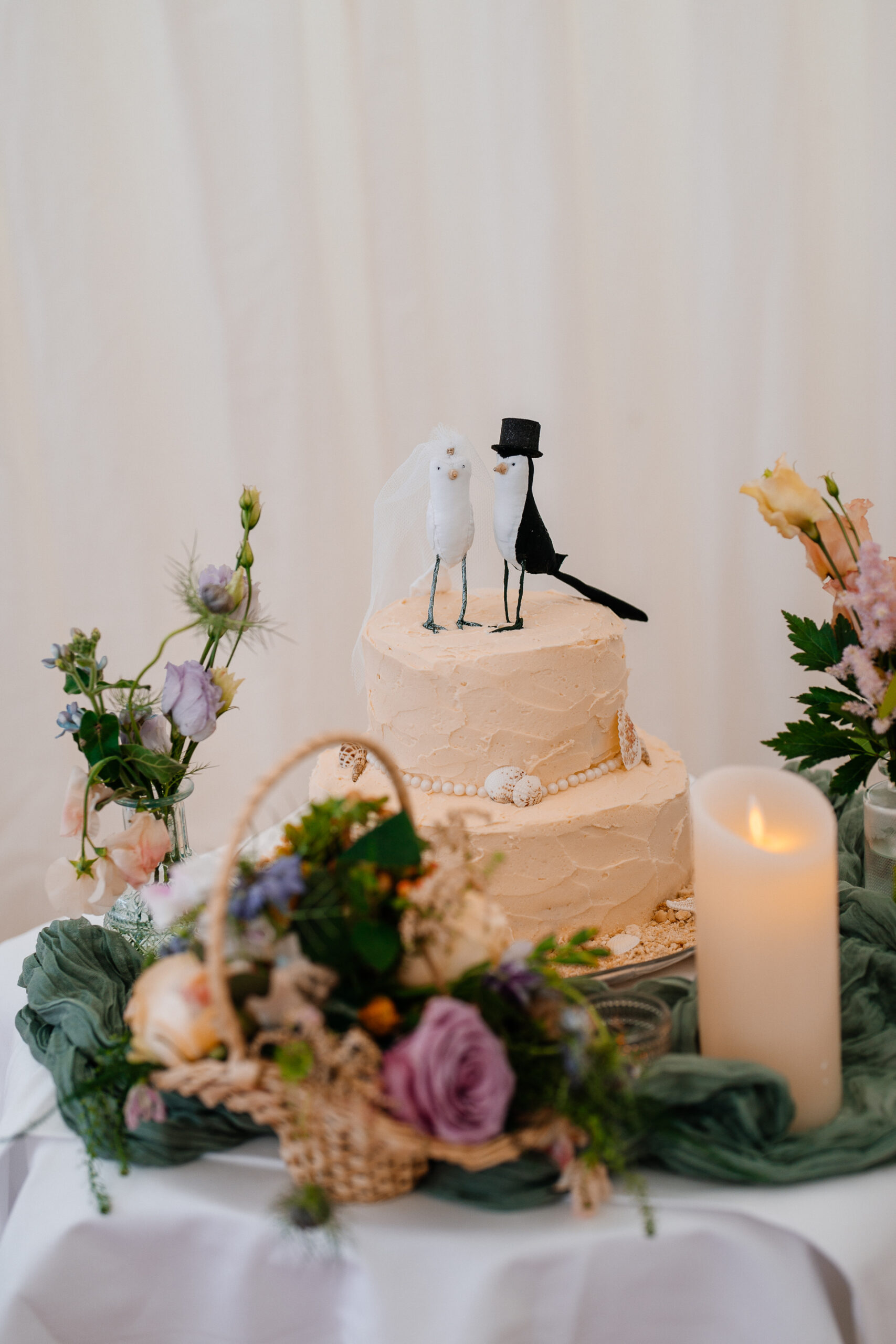 Wedding cake with natural decoration in marquee near Markree Castle