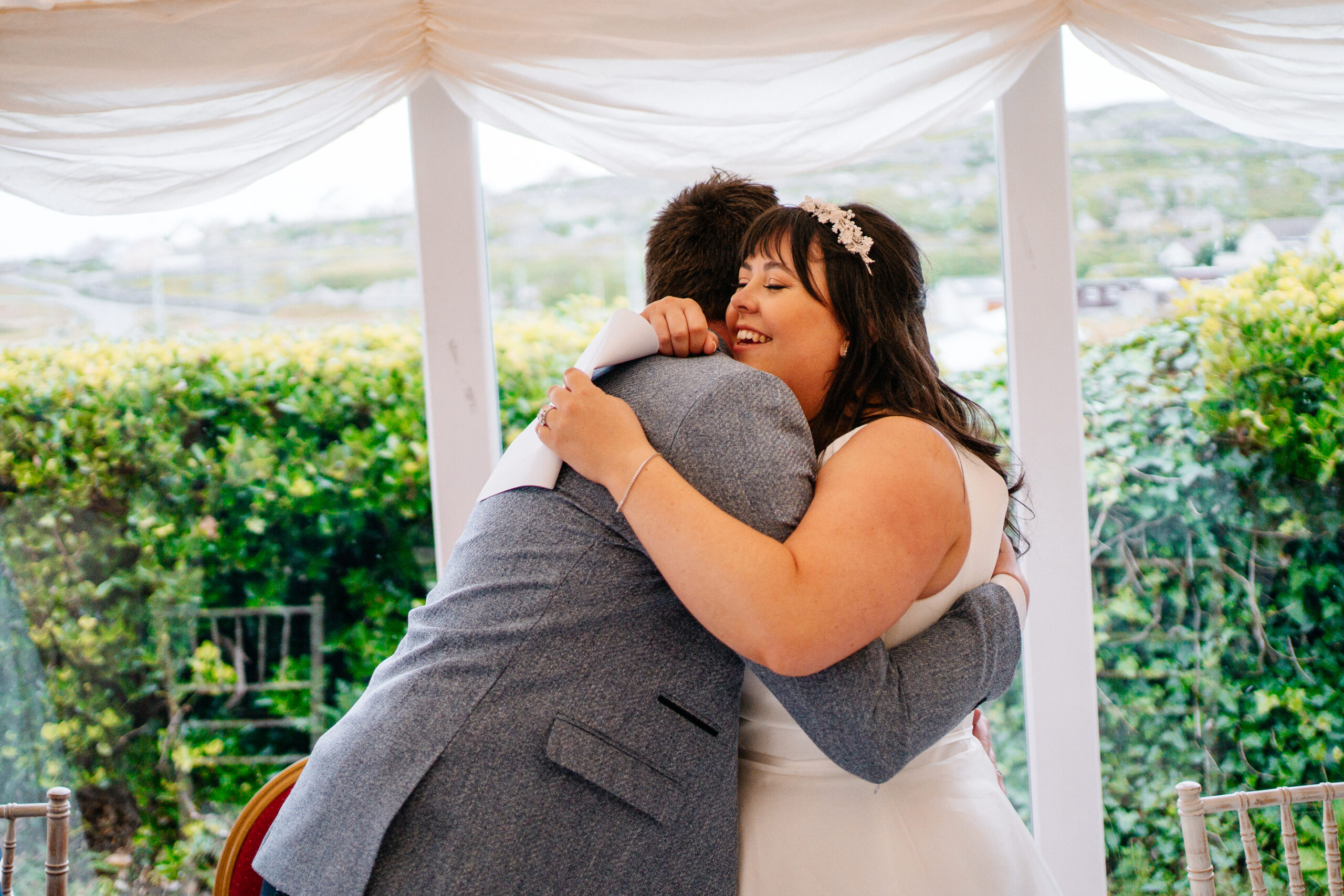 Wedding speeches during marquee reception near Markree Castle with natural light and guests’ reactions