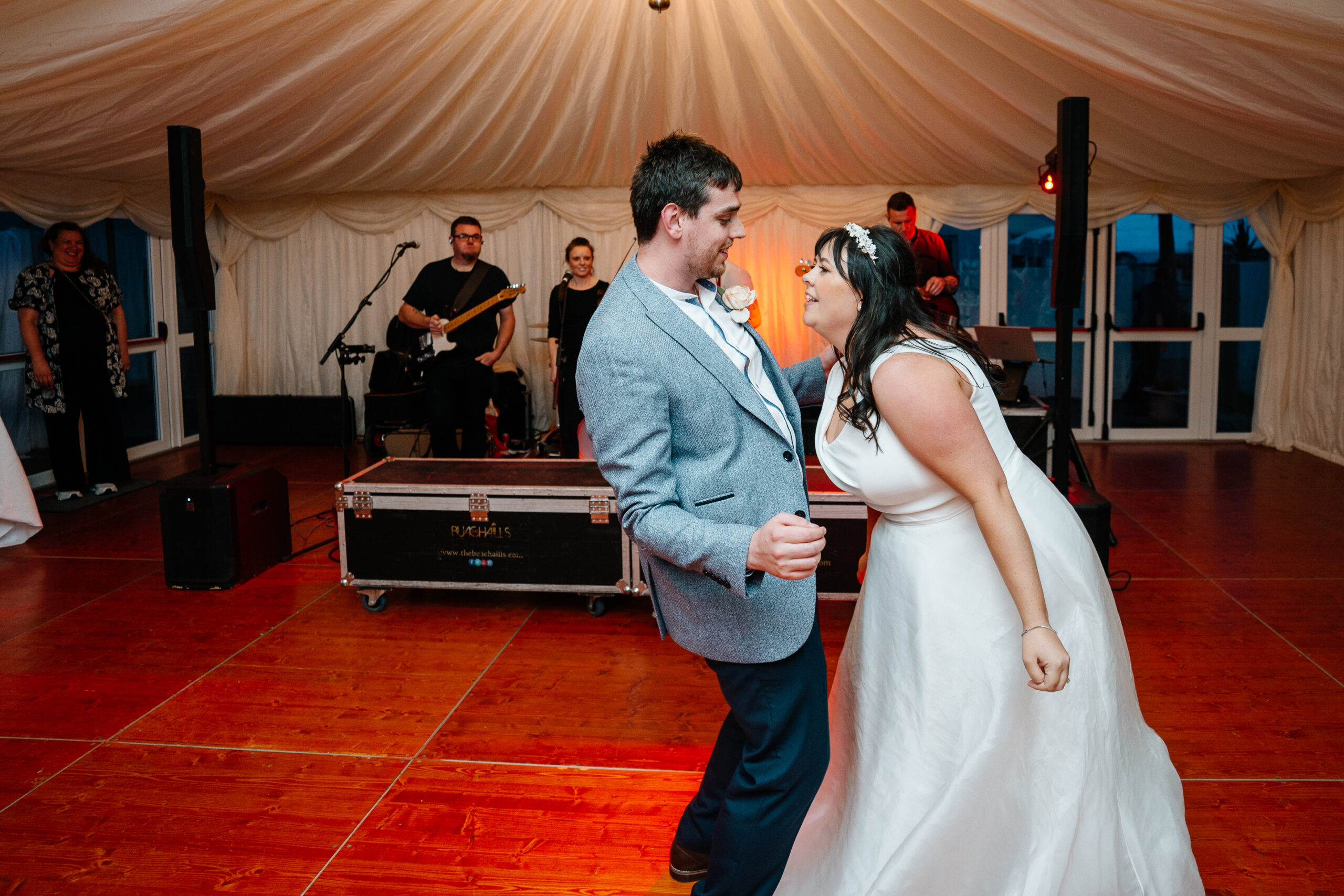 Guests dancing and celebrating on the wedding dancefloor near Markree Castle