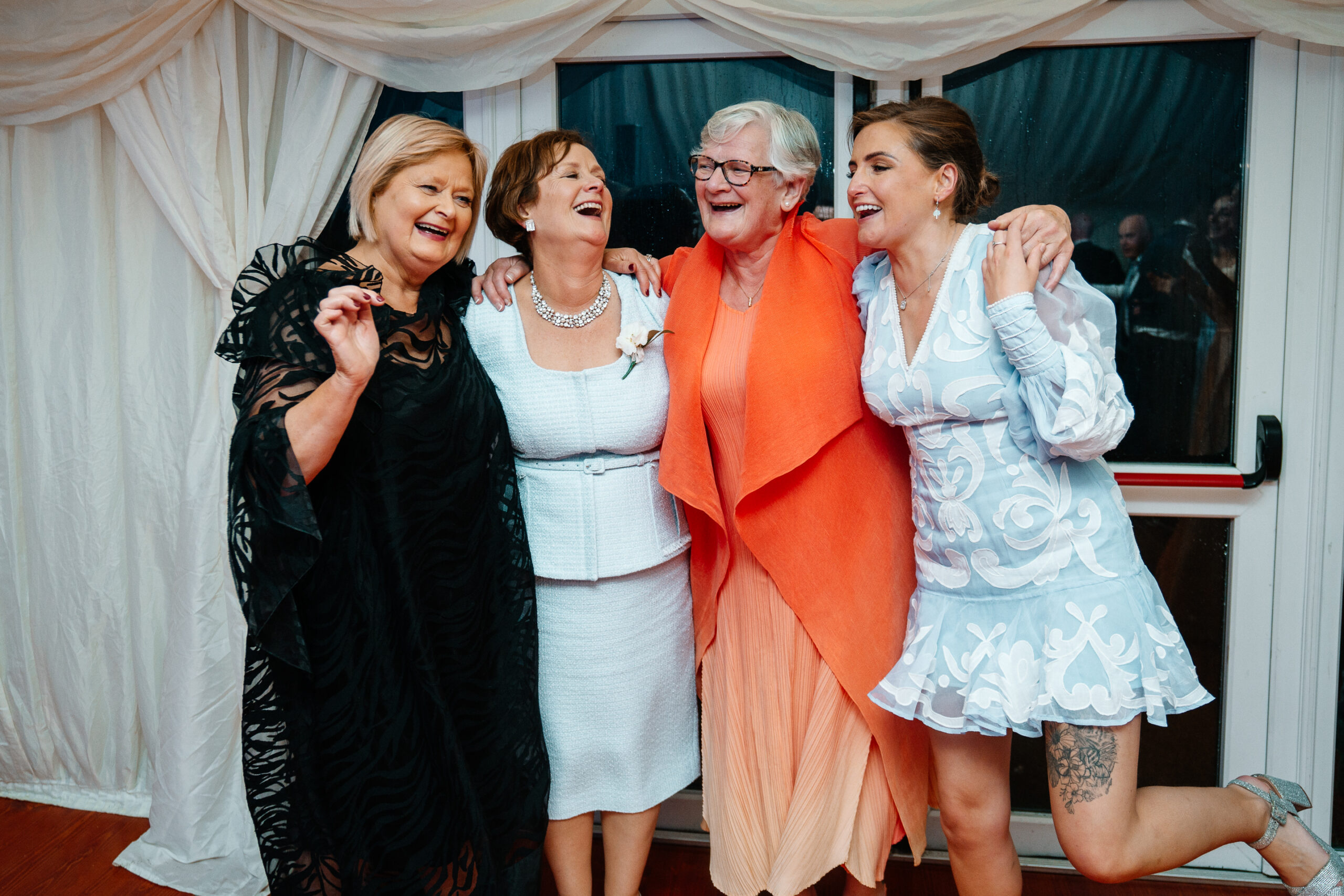 Guests dancing and celebrating on the wedding dancefloor near Markree Castle