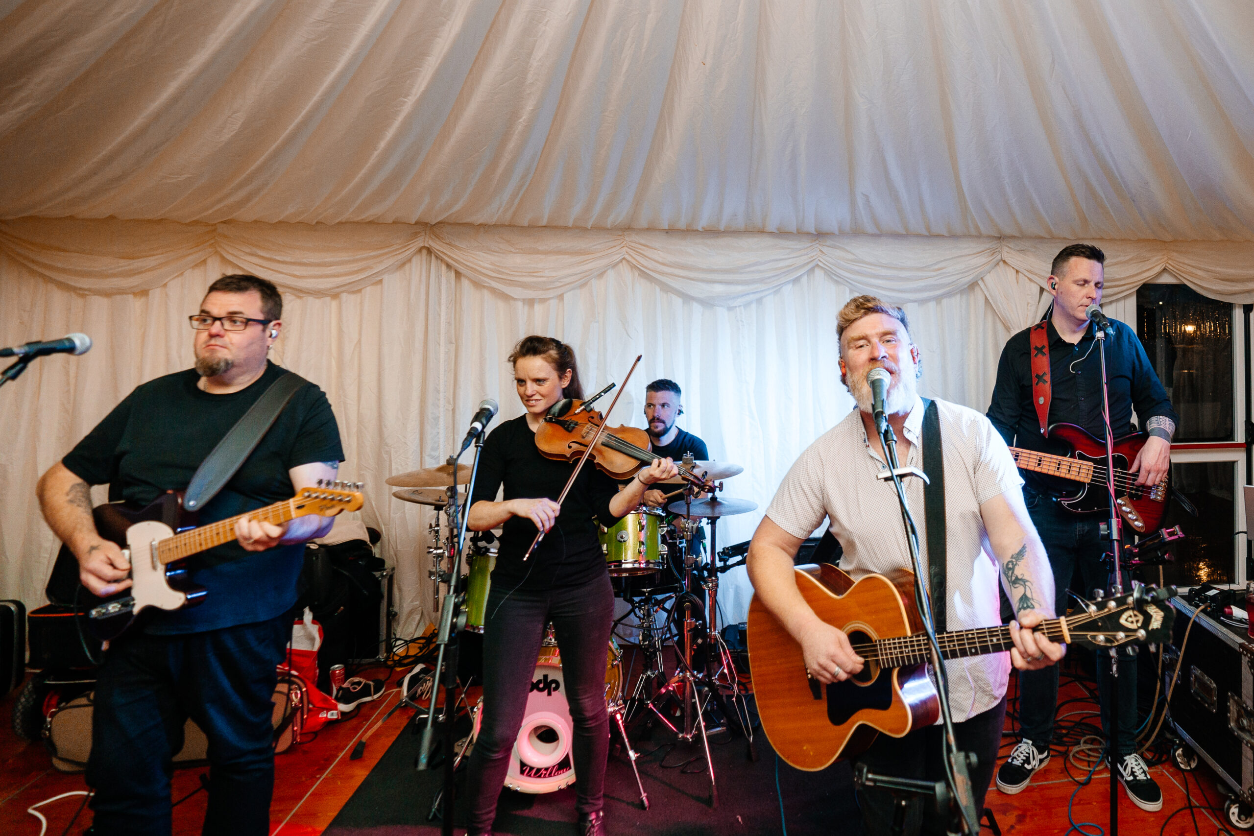 Guests dancing and celebrating on the wedding dancefloor near Markree Castle