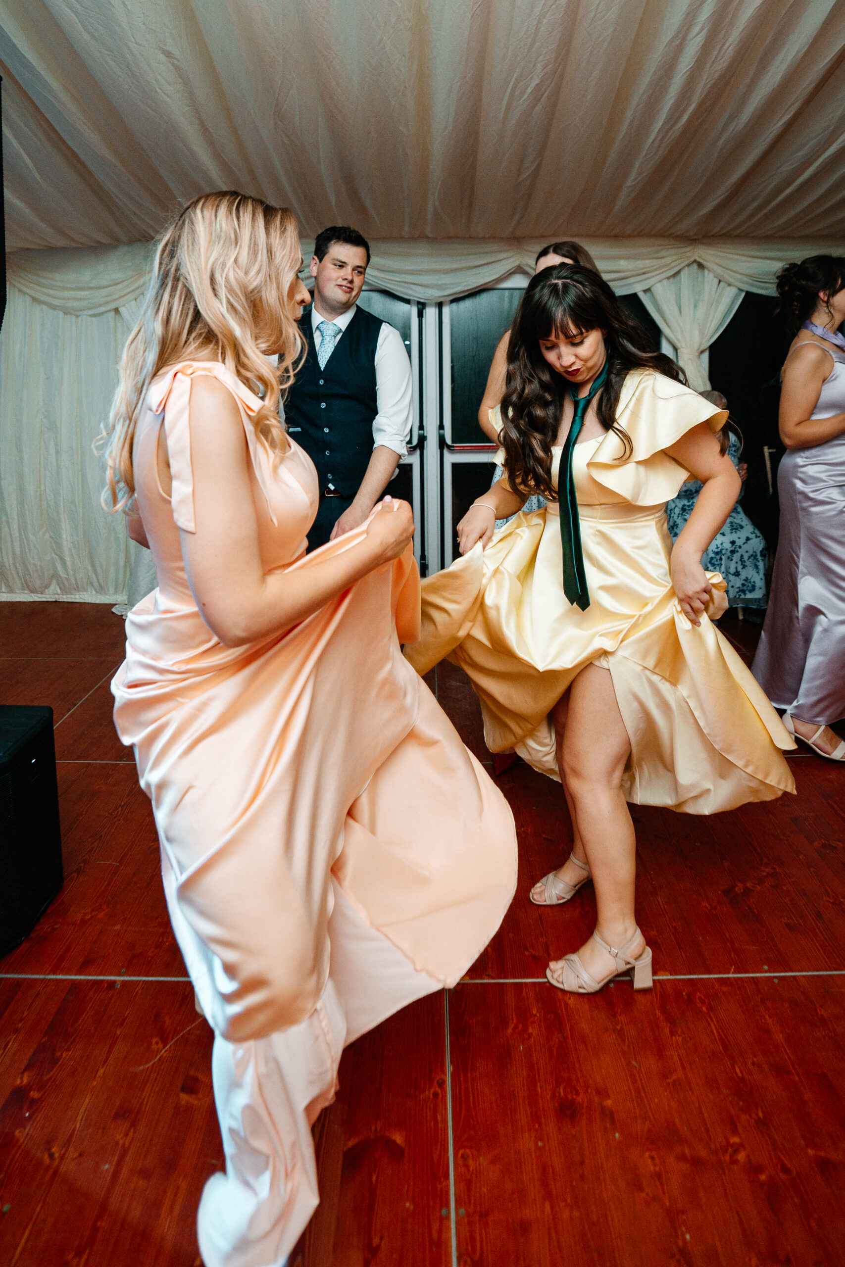 Guests dancing and celebrating on the wedding dancefloor near Markree Castle