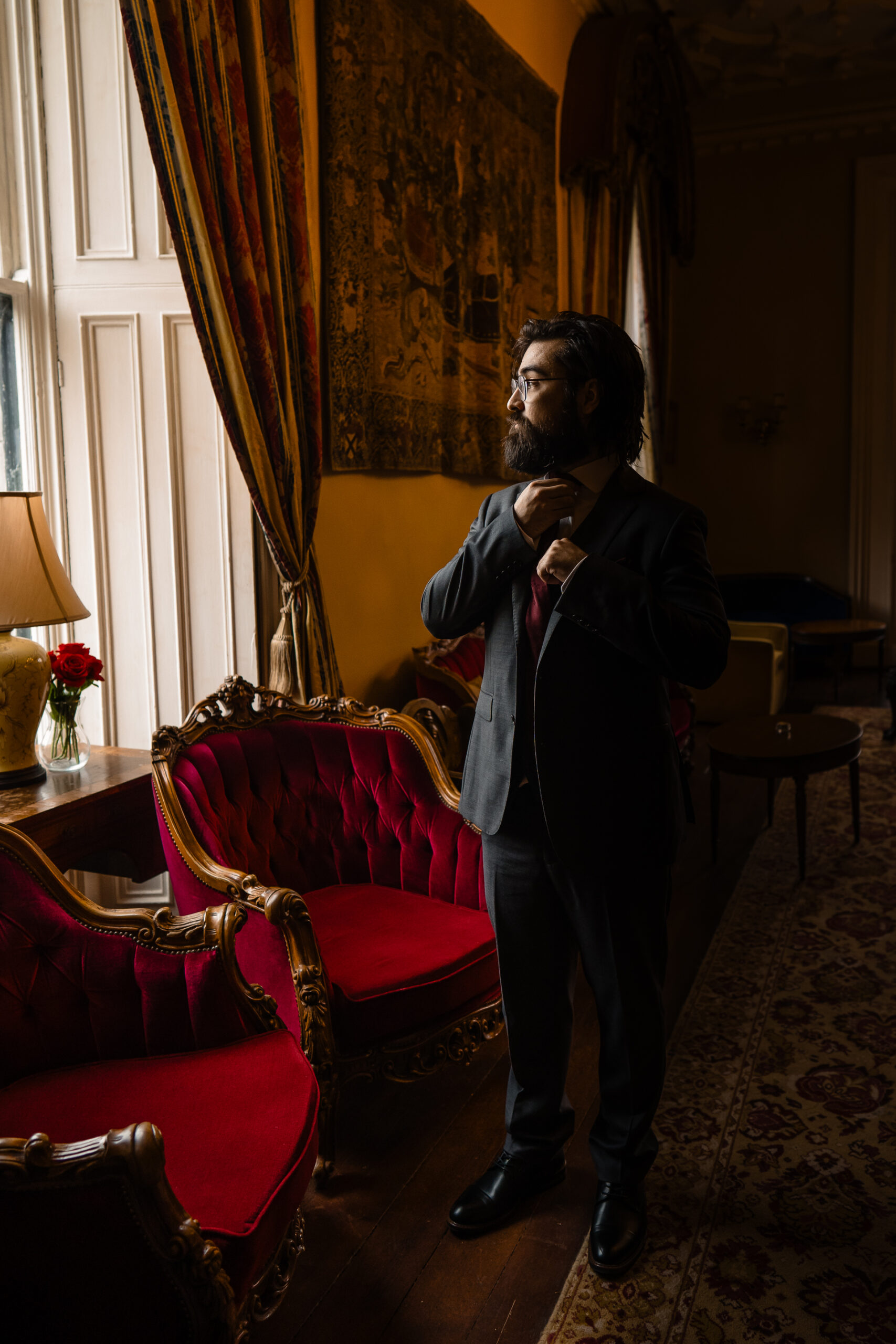 Intimate wedding preparations and First Look at Belleek Castle in Ireland