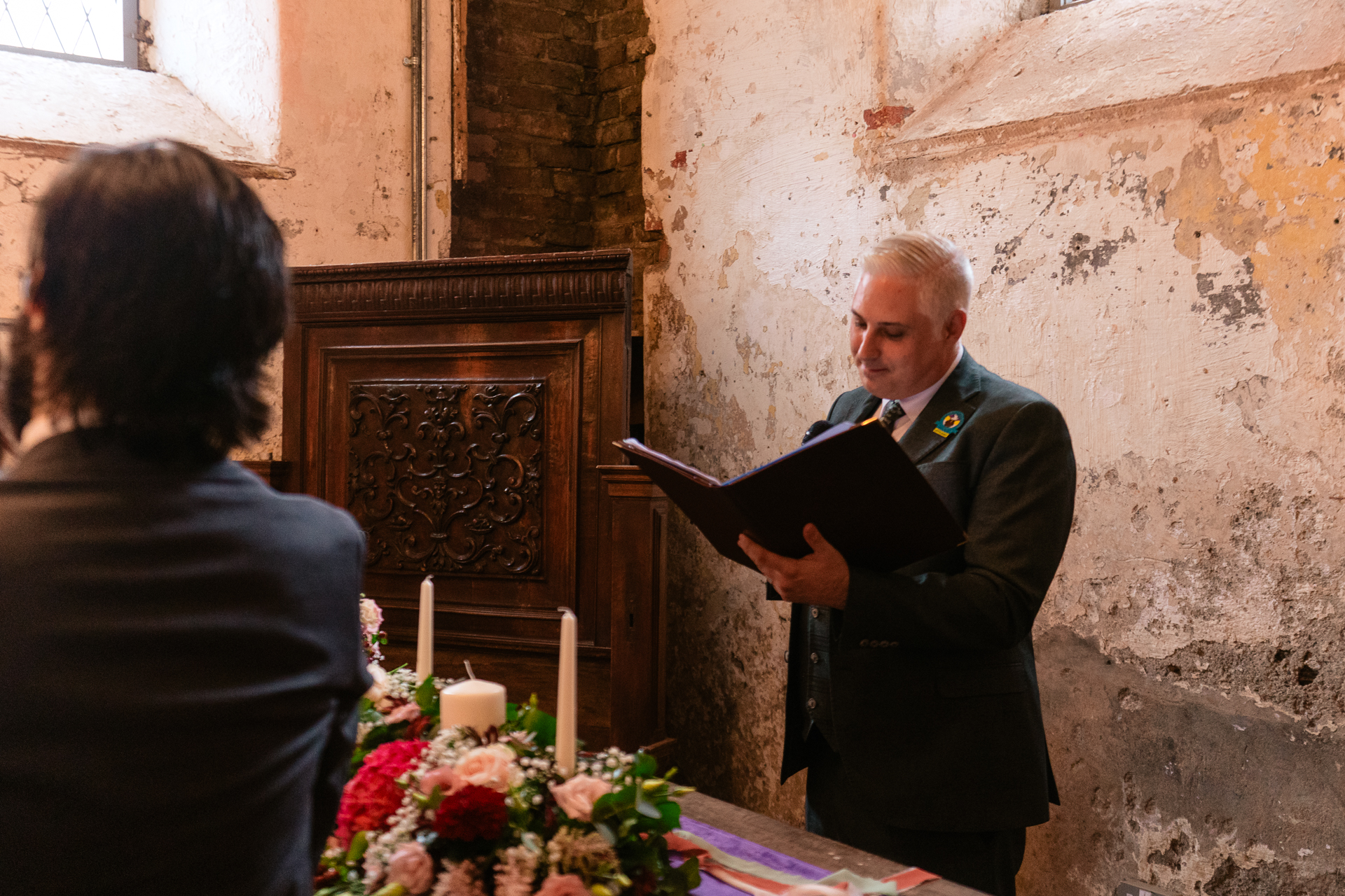 Intimate wedding ceremony at Belleek Castle with celebrant Enda Harte