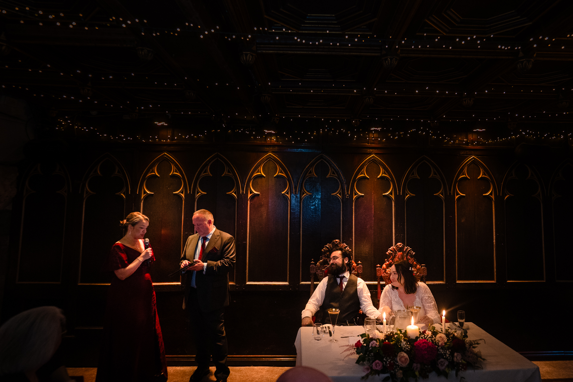 Intimate wedding reception and speeches at Belleek Castle in Ireland