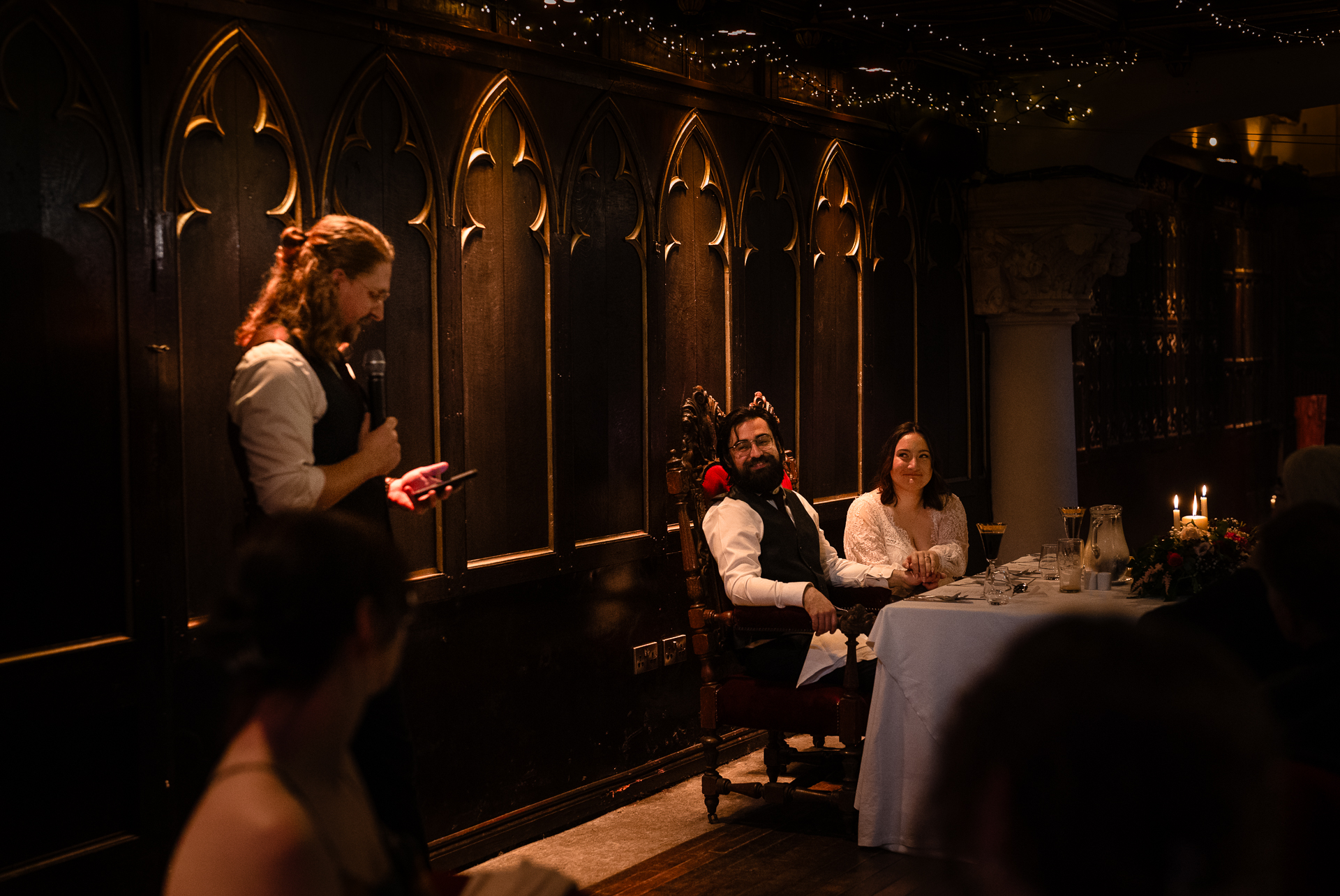 Intimate wedding reception and speeches at Belleek Castle in Ireland