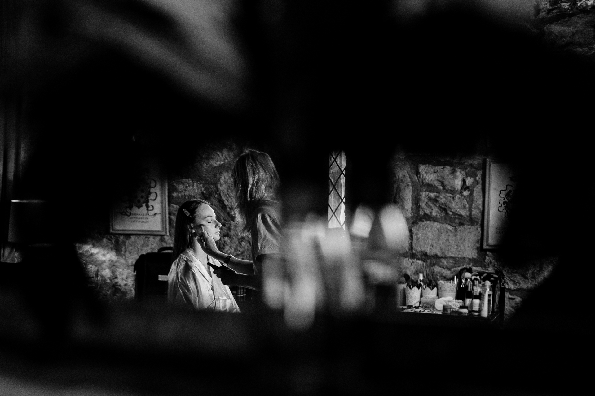 Bride getting ready in Cloghan Castle before her intimate destination wedding