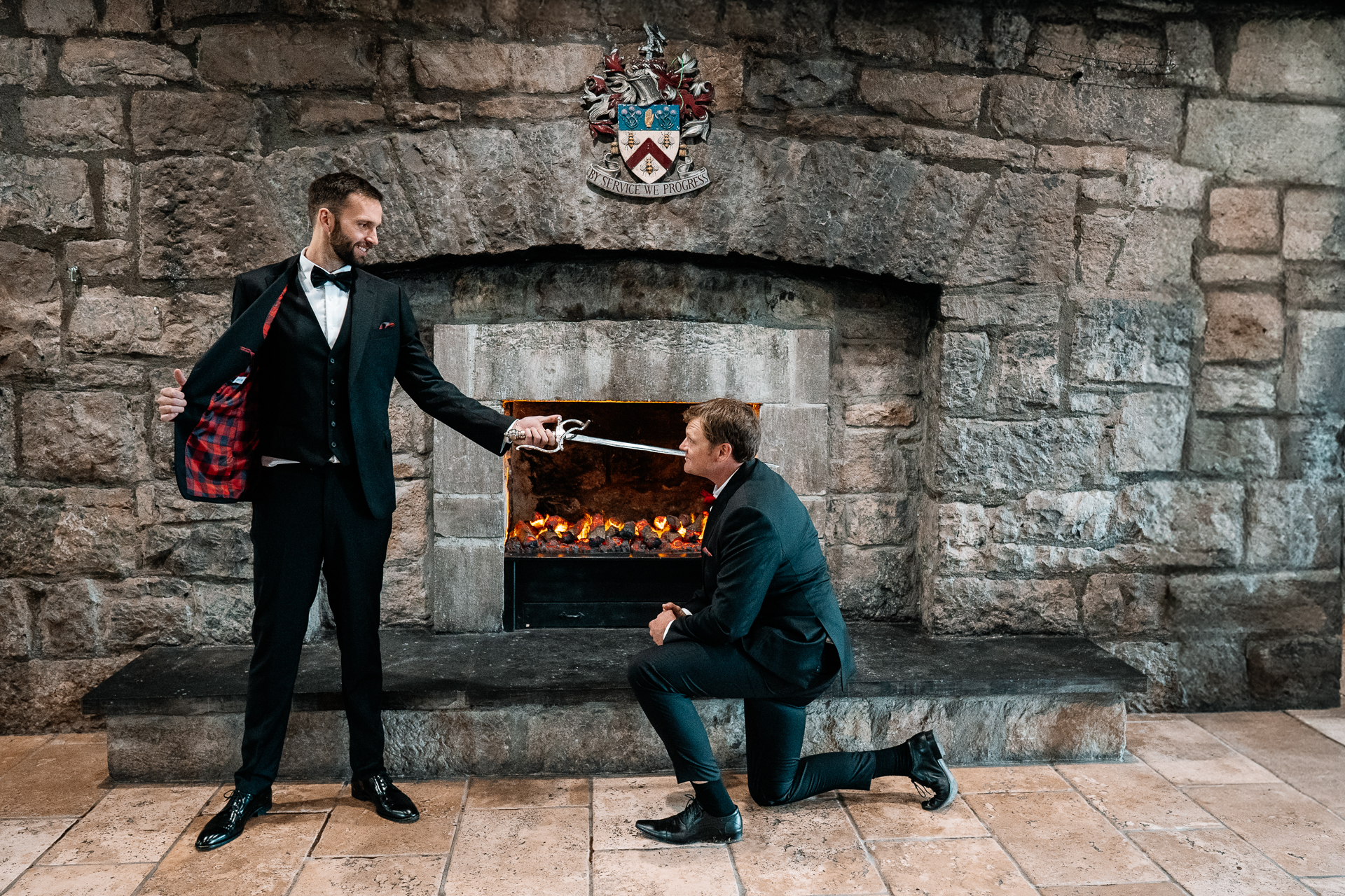 Candid moments of the groom preparing for the ceremony at Cloghan Castle