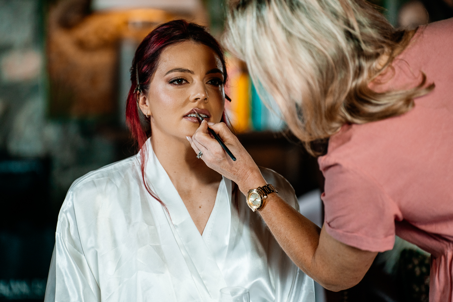 Bride getting ready in Cloghan Castle before her intimate destination wedding