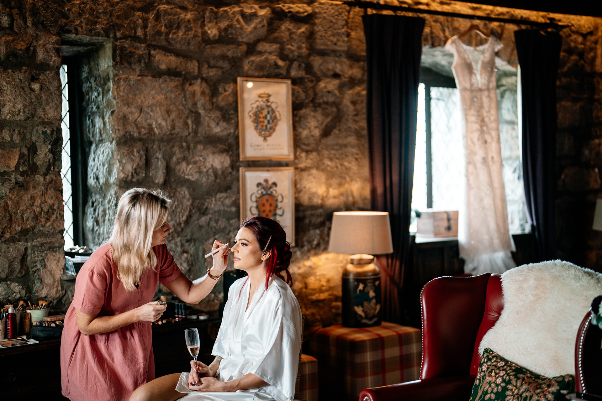 Bride getting ready in Cloghan Castle before her intimate destination wedding