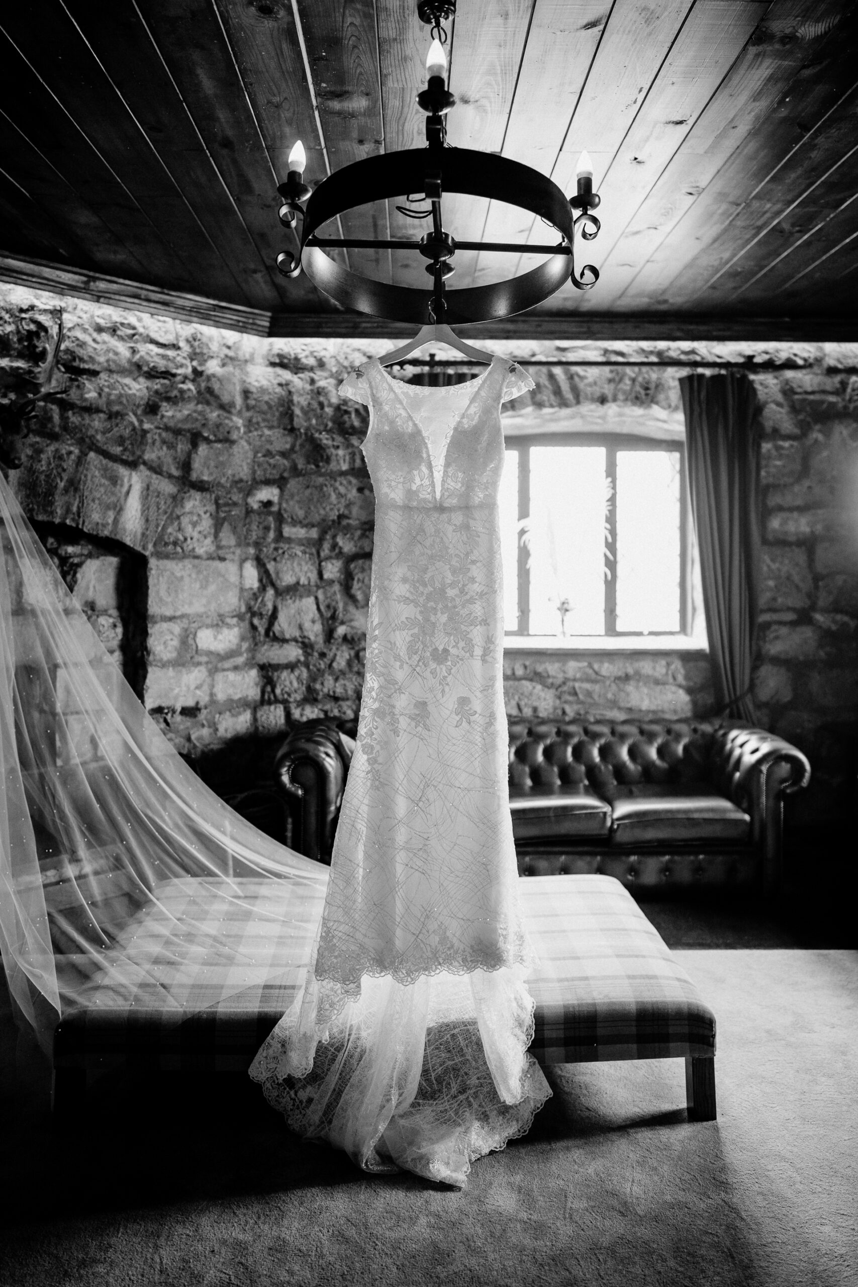 Bride getting ready in Cloghan Castle before her intimate destination wedding