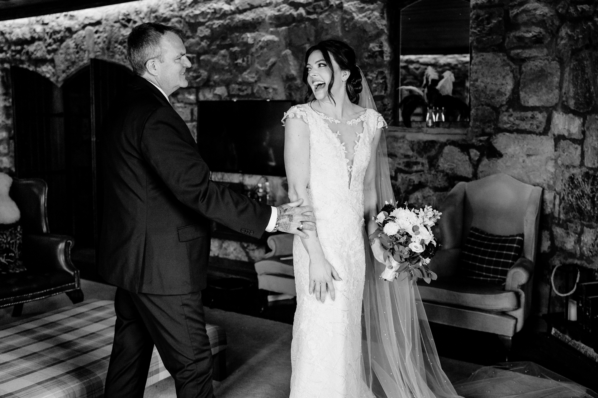 Bride’s emotional first look with her father at Cloghan Castle