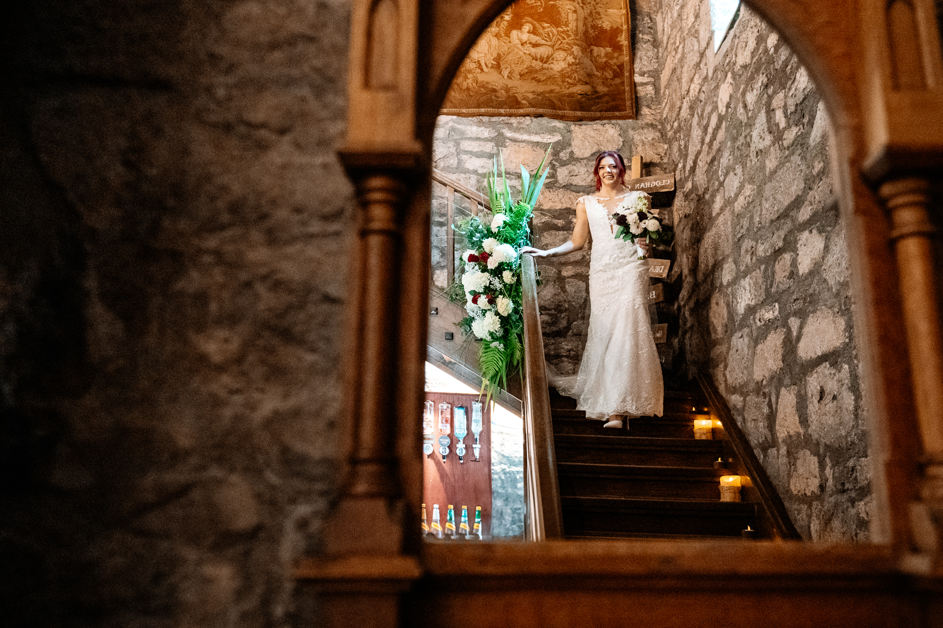 Bride and groom’s first look by the lake at Cloghan Castle