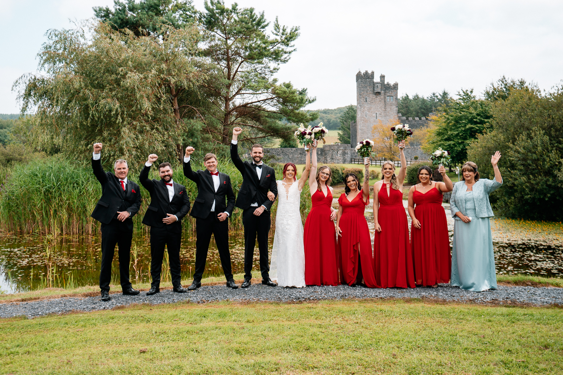 Bridal party portraits at Cloghan Castle during a destination wedding
