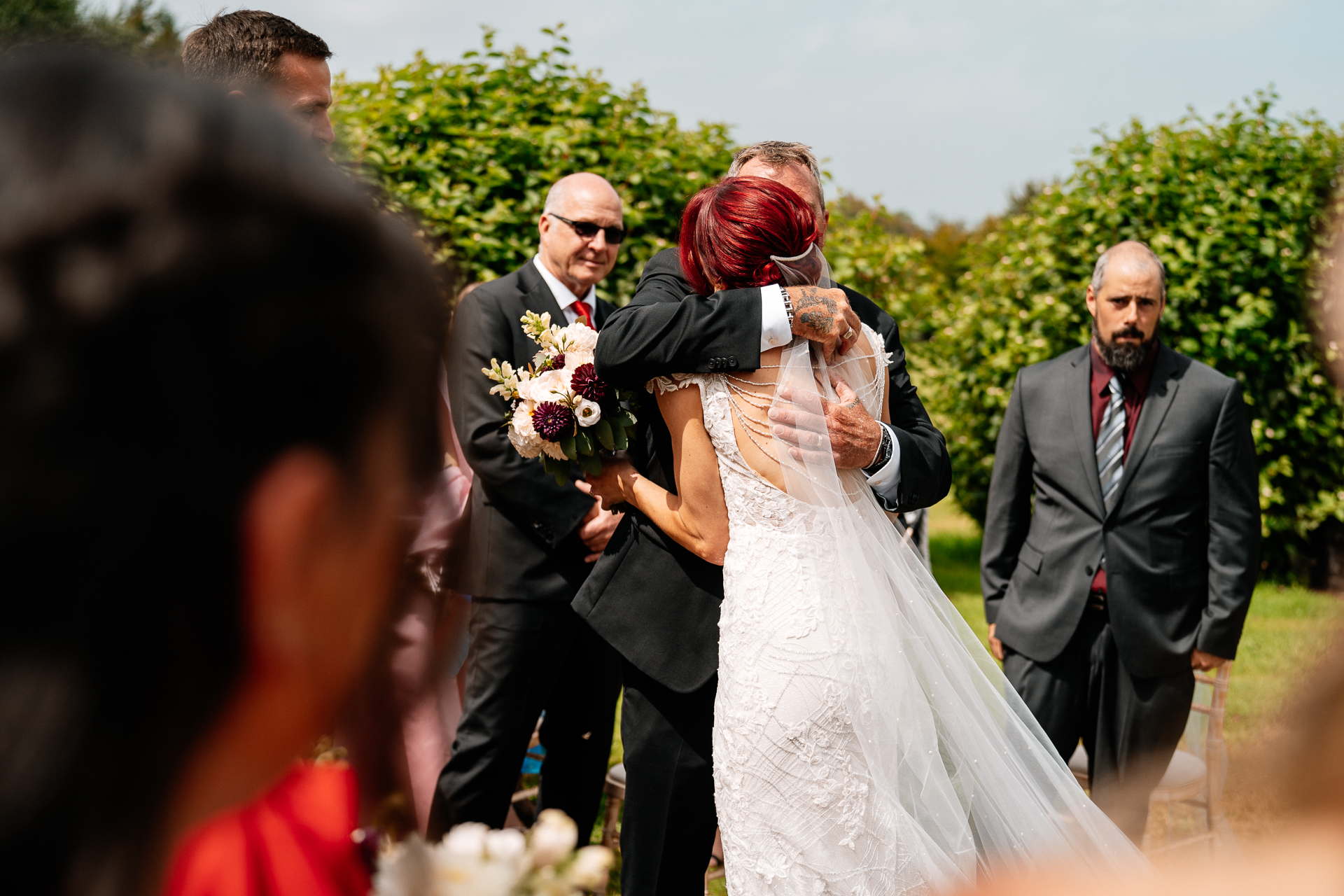 Outdoor wedding ceremony in the gardens of Cloghan Castle