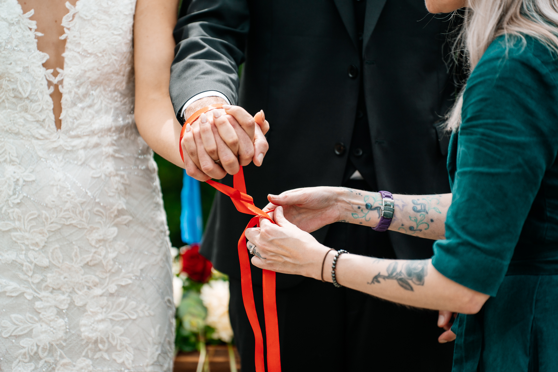 Outdoor wedding ceremony in the gardens of Cloghan Castle