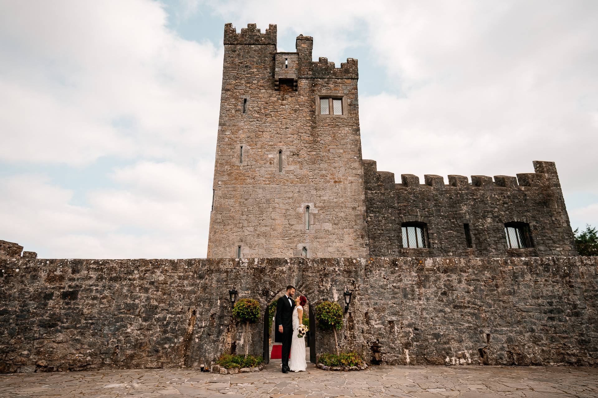 Bride and groom portrait session at Cloghan Castle with Claude Lancaster wedding elegance
