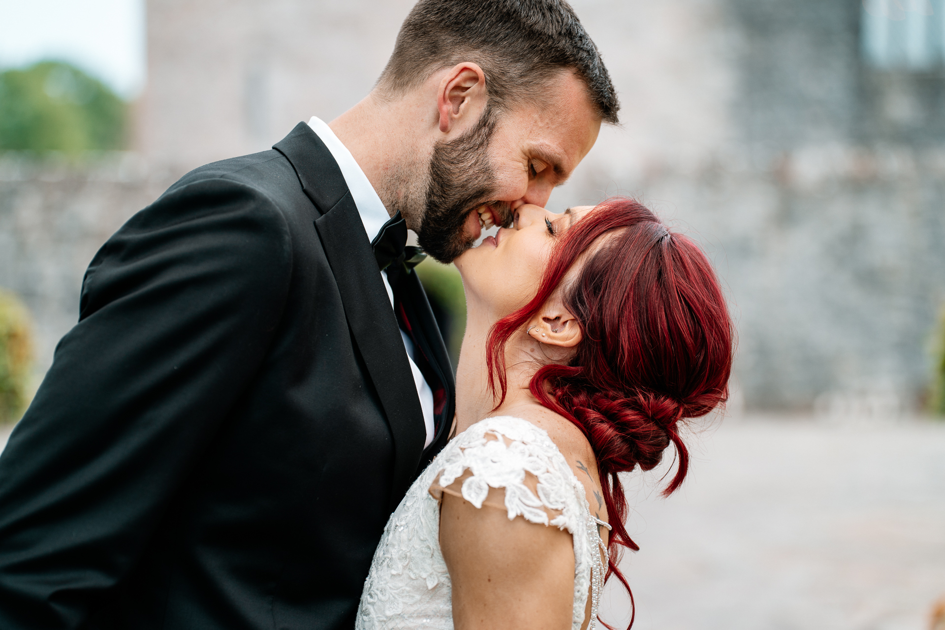 Bride and groom portrait session at Cloghan Castle with Claude Lancaster wedding elegance