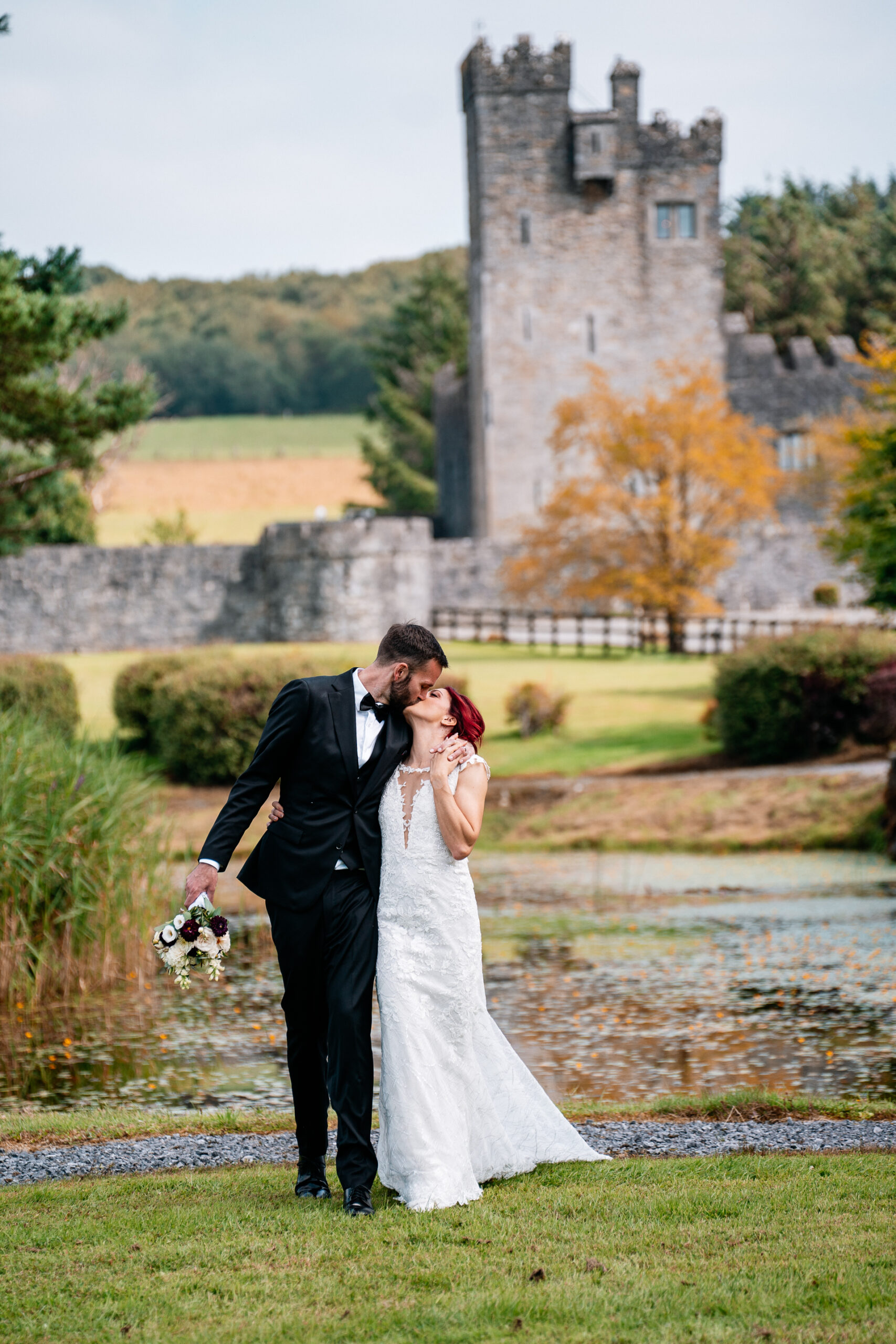 Bride and groom portrait session at Cloghan Castle with Claude Lancaster wedding elegance