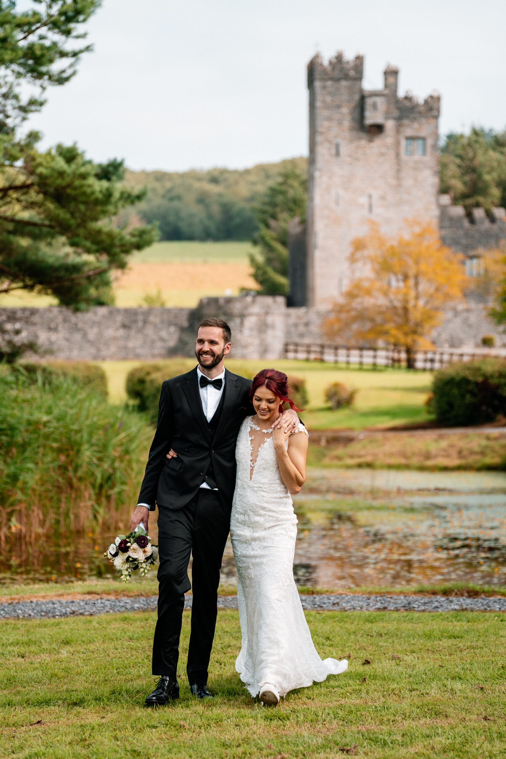 Bride and groom portrait session at Cloghan Castle with Claude Lancaster wedding elegance