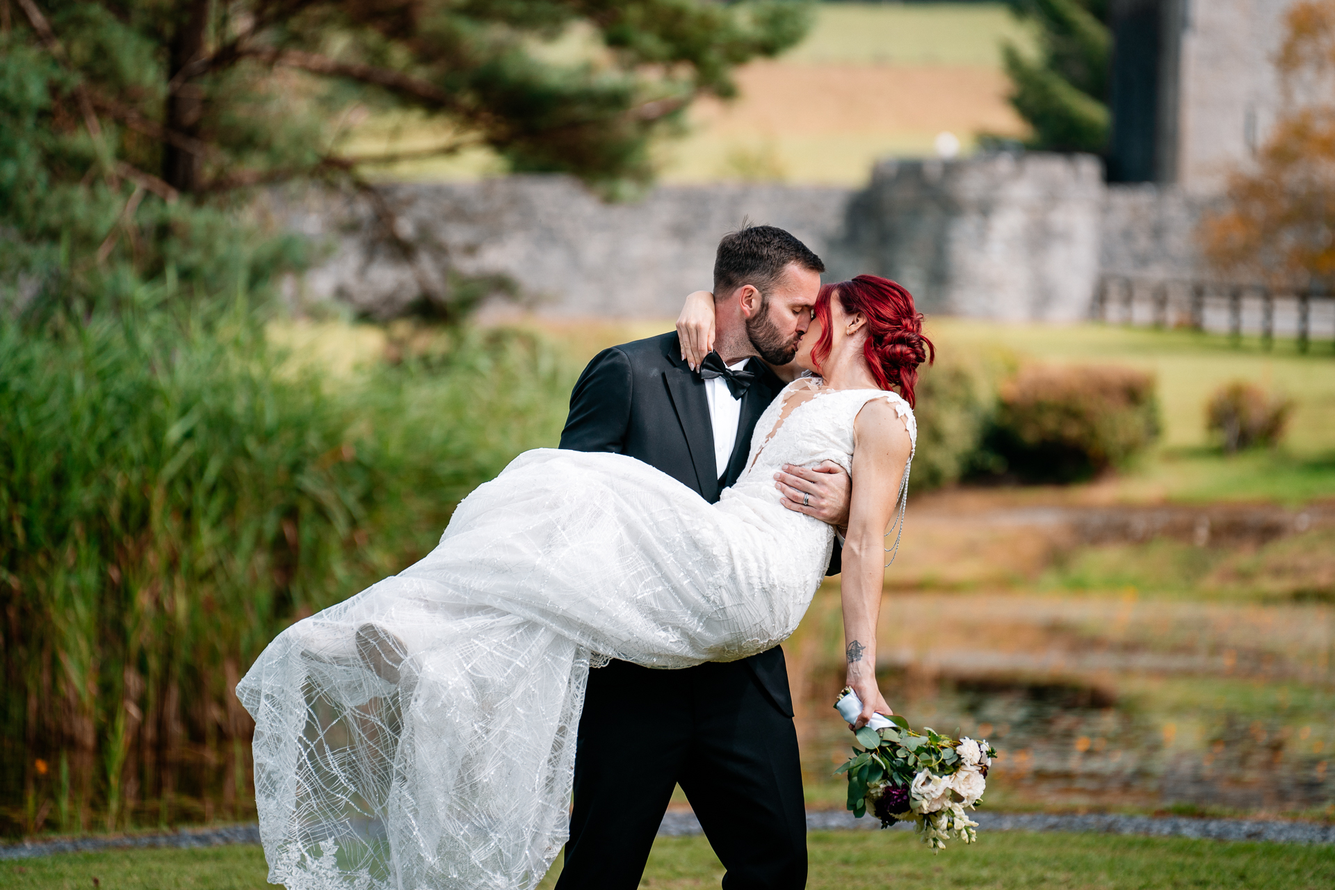 Bride and groom portrait session at Cloghan Castle with Claude Lancaster wedding elegance